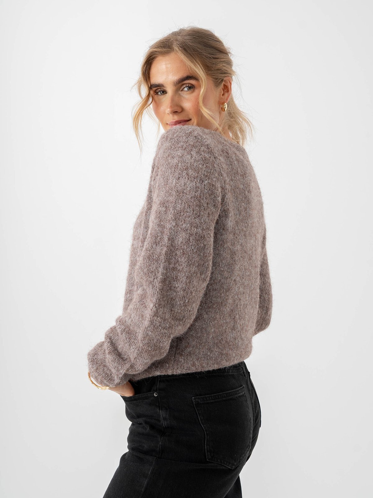 Vero Moda Novah Long Sleeve O-Neck Button Cardigan Brown Lentil Melange