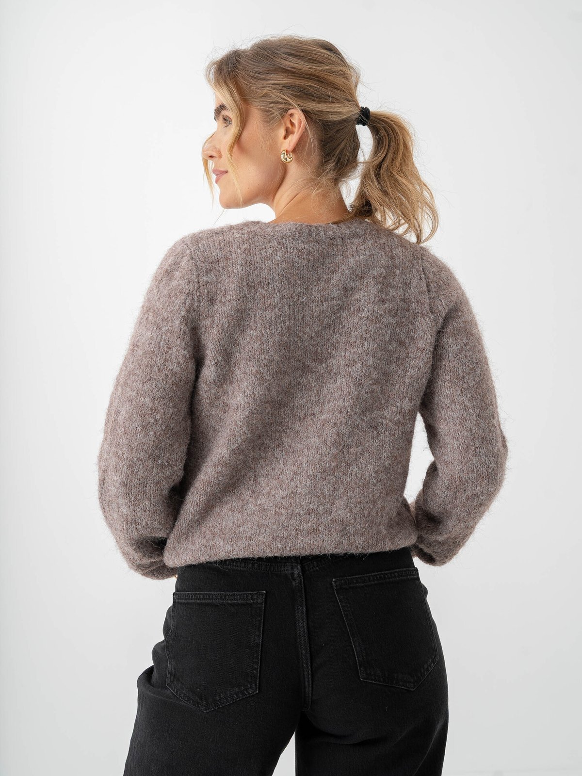 Vero Moda Novah Long Sleeve O-Neck Button Cardigan Brown Lentil Melange