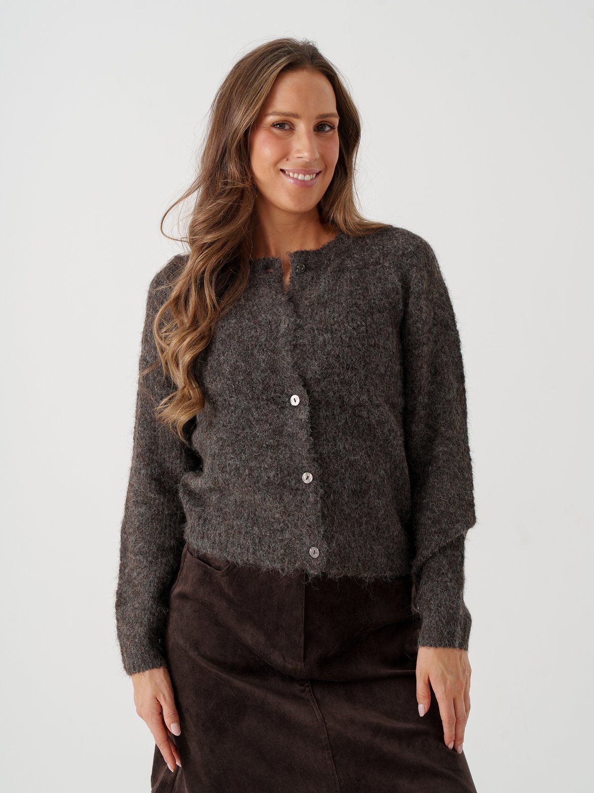 Vero Moda Novah Long Sleeve O-Neck Button Cardigan Chocolate Torte