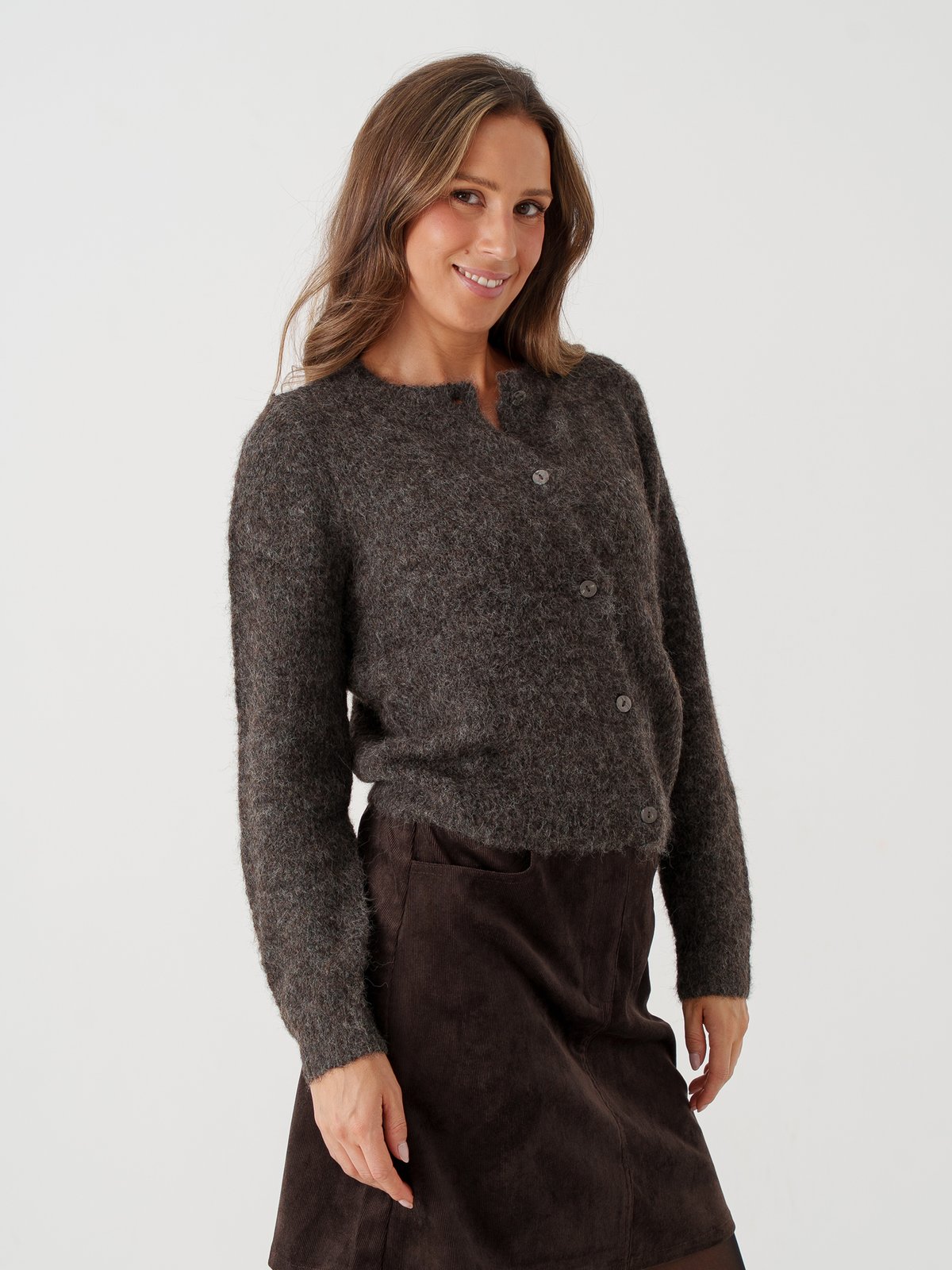 Vero Moda Novah Long Sleeve O-Neck Button Cardigan Chocolate Torte