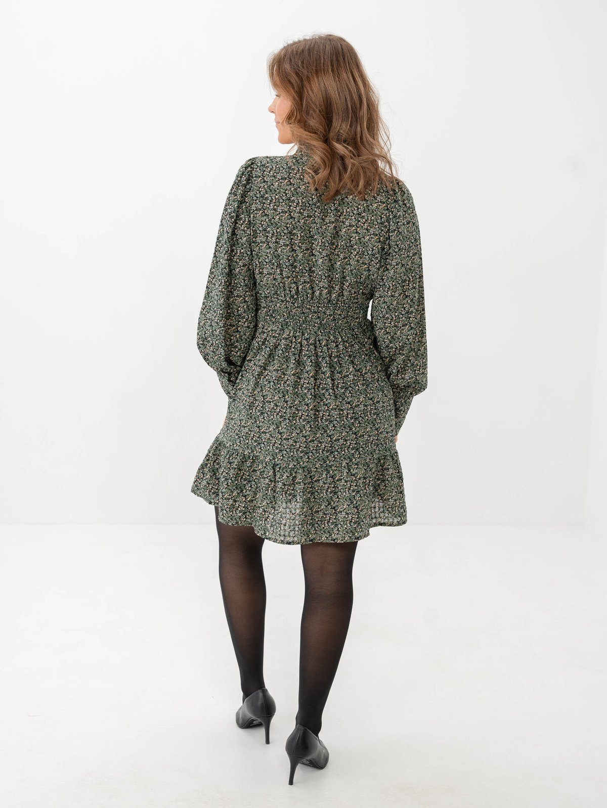 Vero Moda Aware Noelle Long Sleeve High Neck Short Dress Black All Over Print Leona