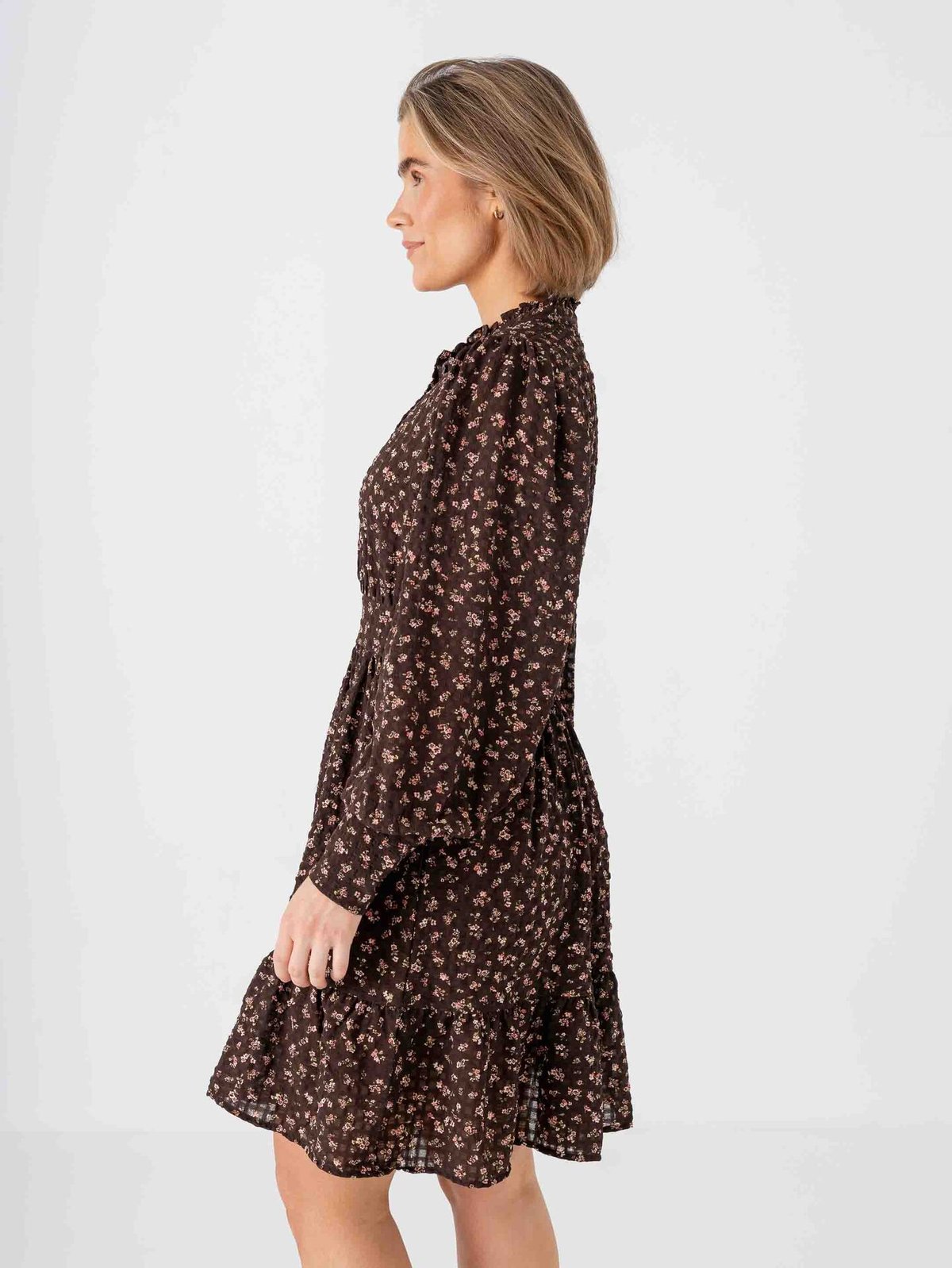Vero Moda Aware Noelle Long Sleeve High Neck Short Dress Chocolate Torte Rose Elegance