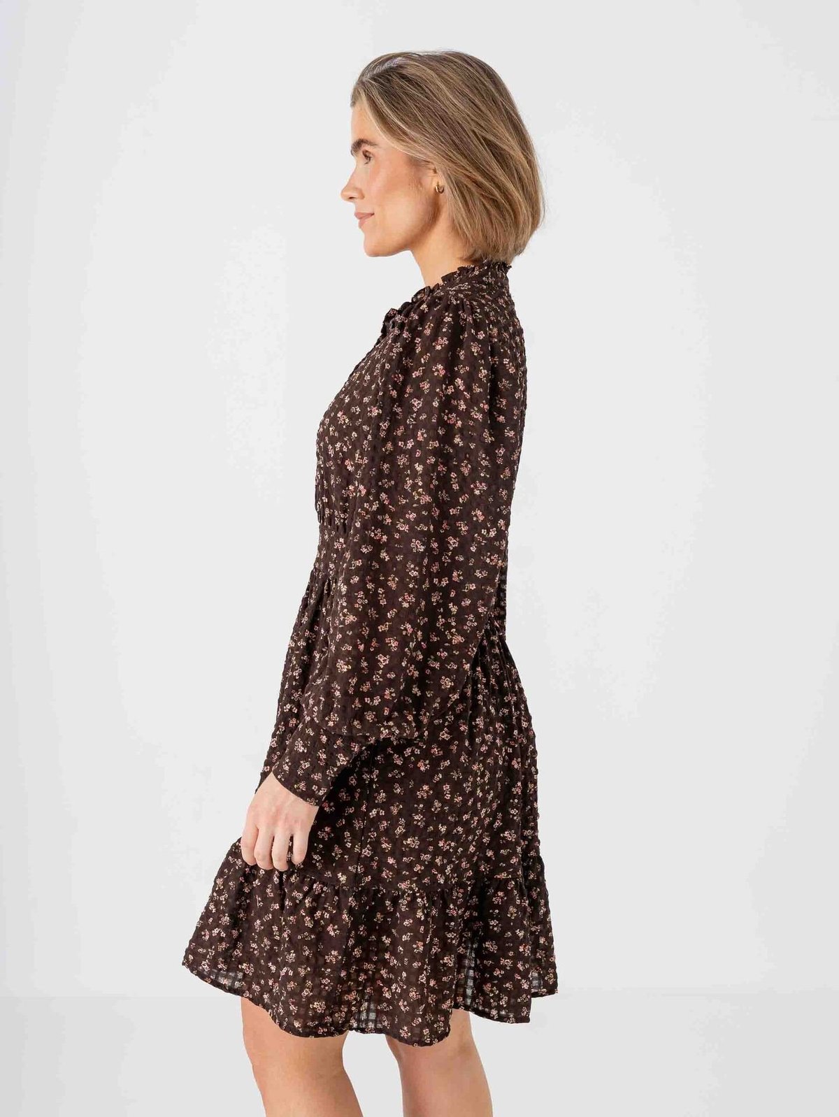Vero Moda Aware Noelle Long Sleeve High Neck Short Dress Chocolate Torte Rose Elegance