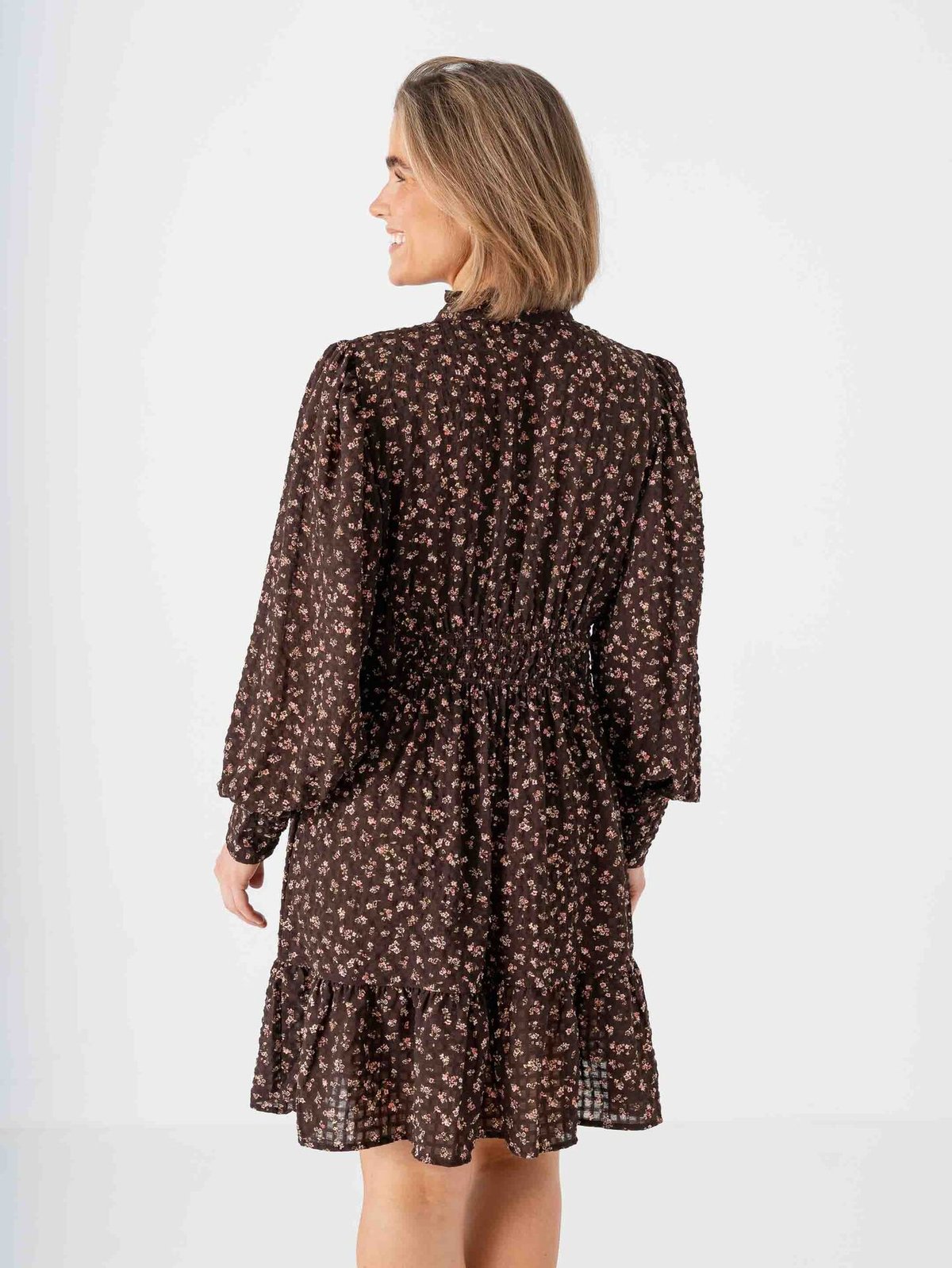 Vero Moda Aware Noelle Long Sleeve High Neck Short Dress Chocolate Torte Rose Elegance