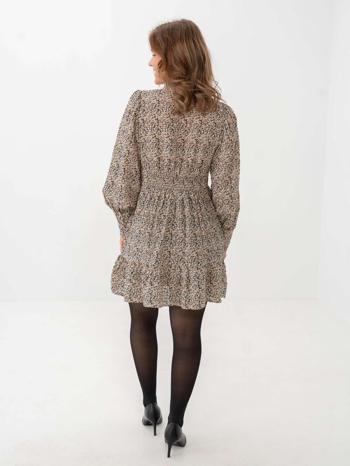 Vero Moda Aware Noelle Long Sleeve High Neck Short Dress Salute All Over Print Leona