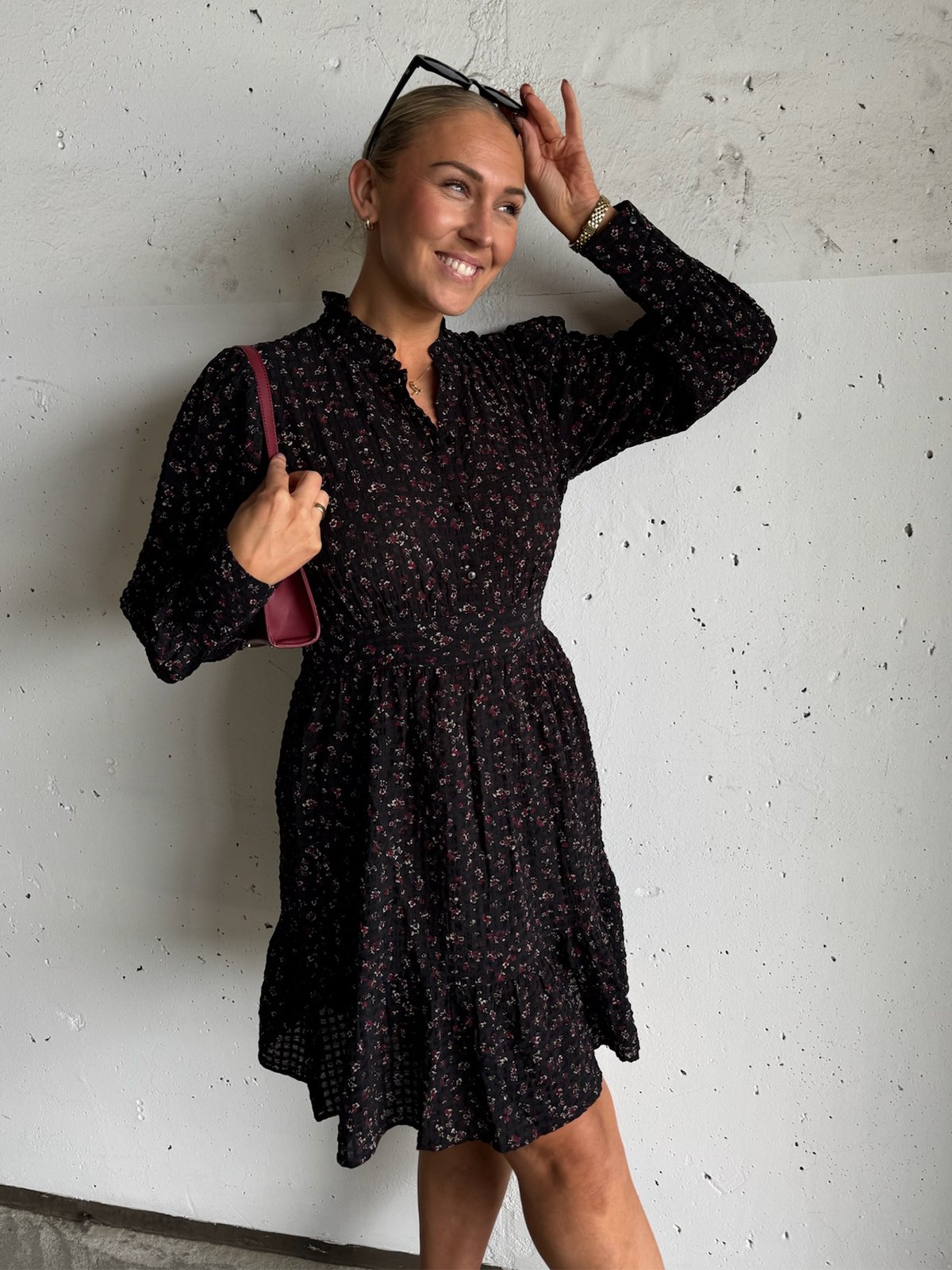 Vero Moda Aware Noelle Long Sleeve High Neck Short Dress Black / Zinfandel