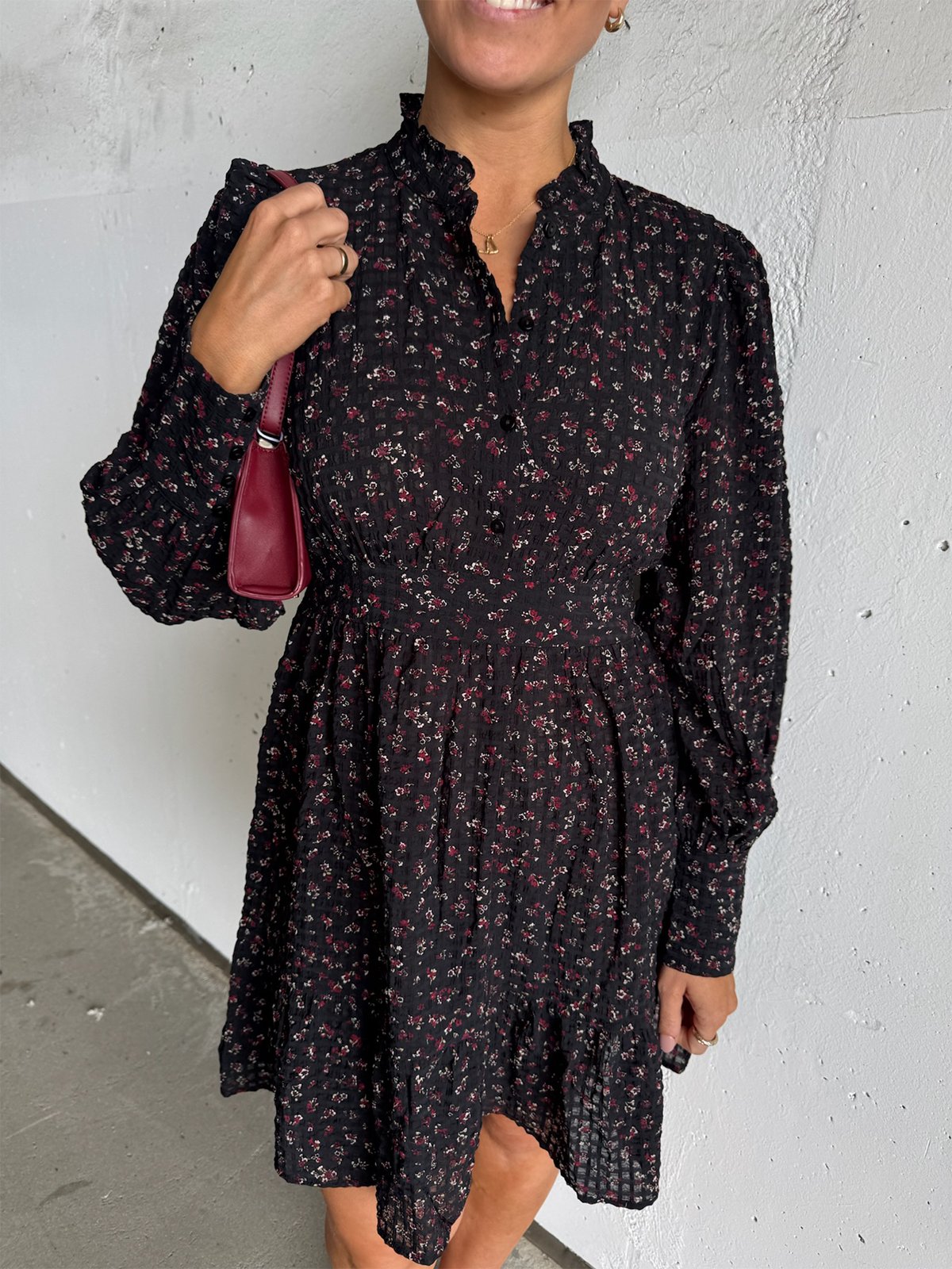 Vero Moda Aware Noelle Long Sleeve High Neck Short Dress Black / Zinfandel