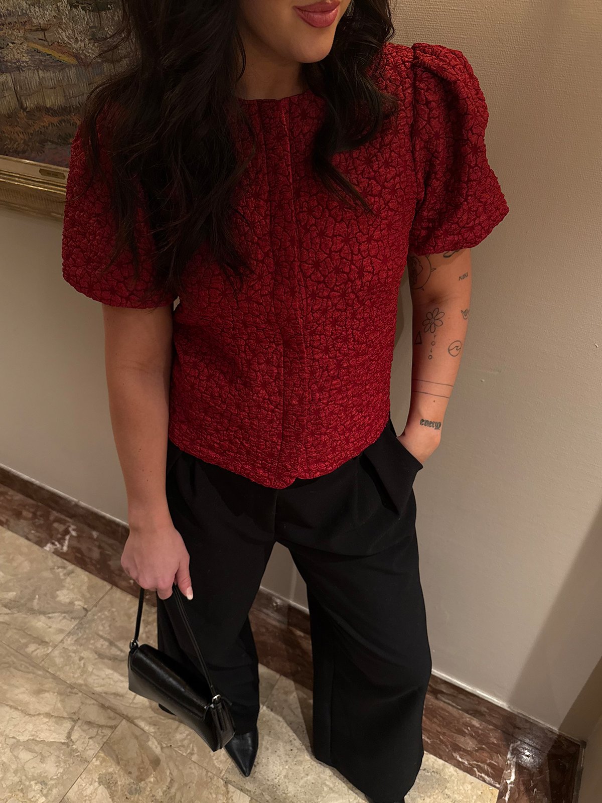 Vero Moda Merle Short Sleeve Puff Cardigan Biking Red