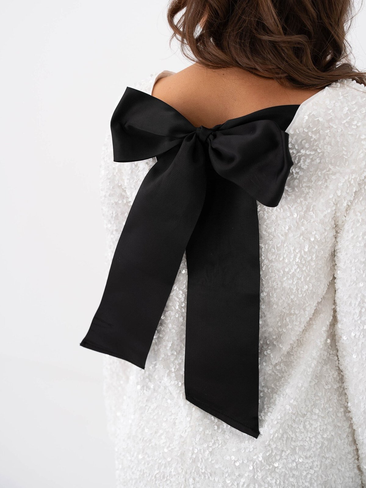 Vero Moda Etta Long Sleeve Boatneck Short Bow Dress Snow White Sequins