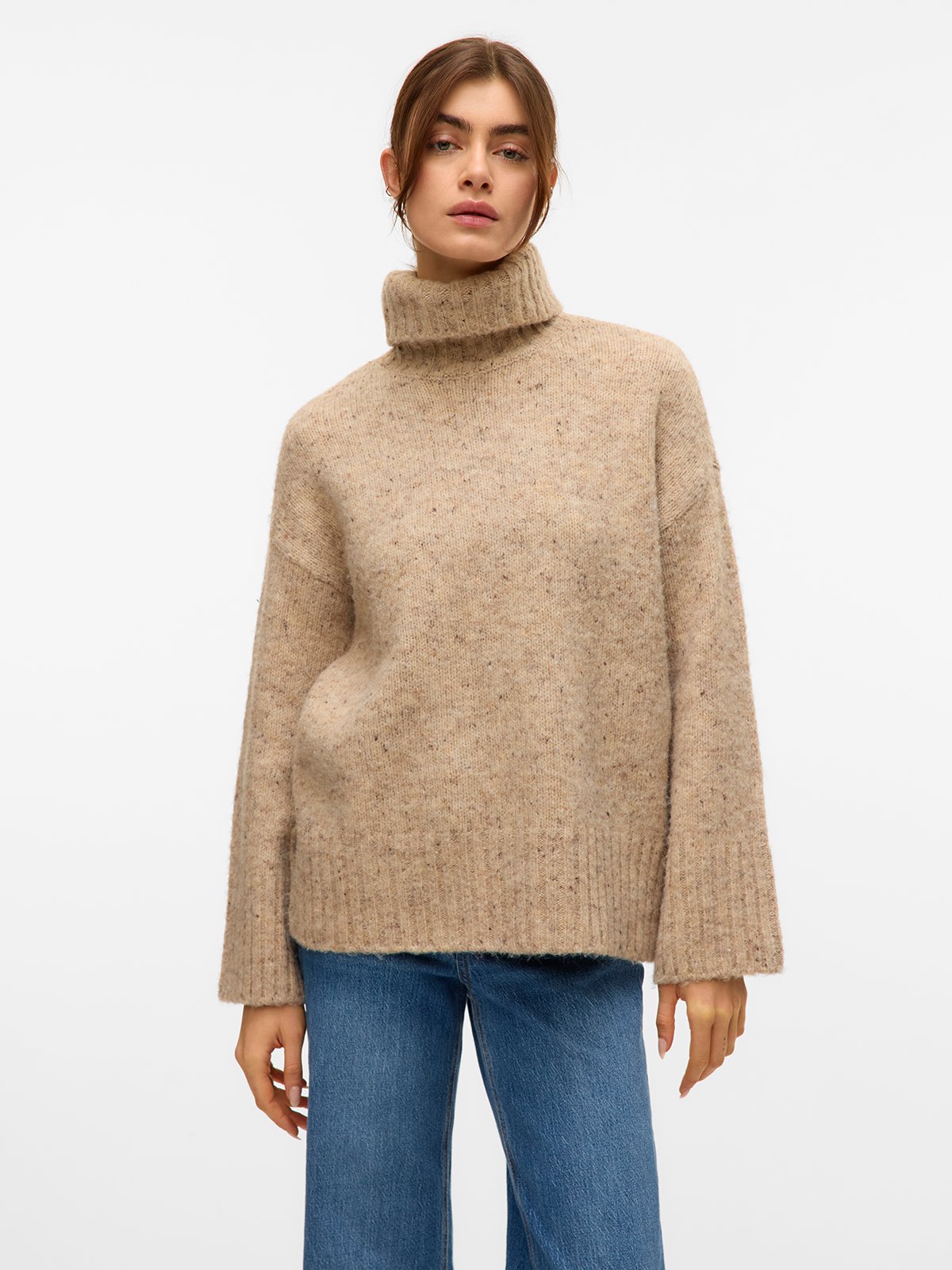 Vero Moda Ingrid Long Sleeve Roll Neck Pullover Silver Mink