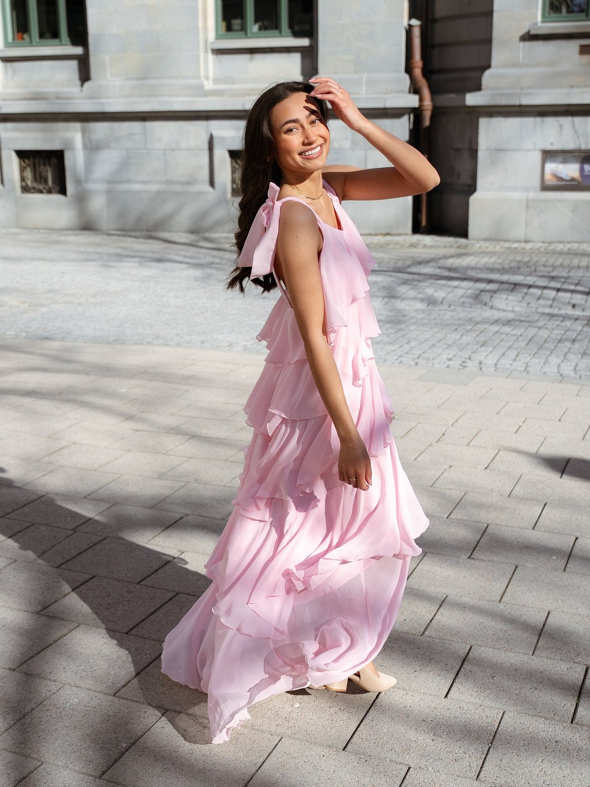 Vero Moda Felicia Tiestrap Ruffle Maxi Dress Cherry Blossom