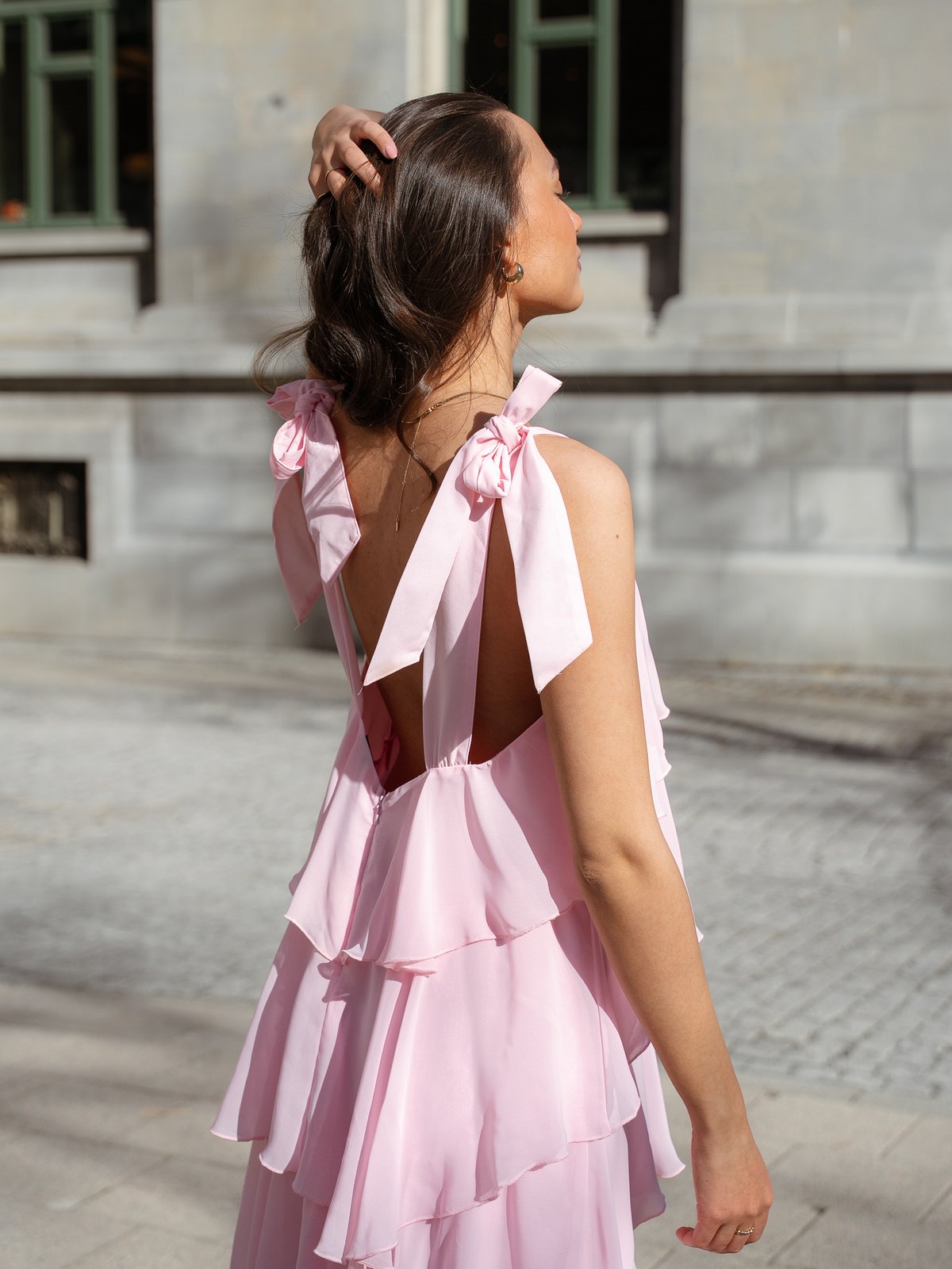 Vero Moda Felicia Tiestrap Ruffle Maxi Dress Cherry Blossom