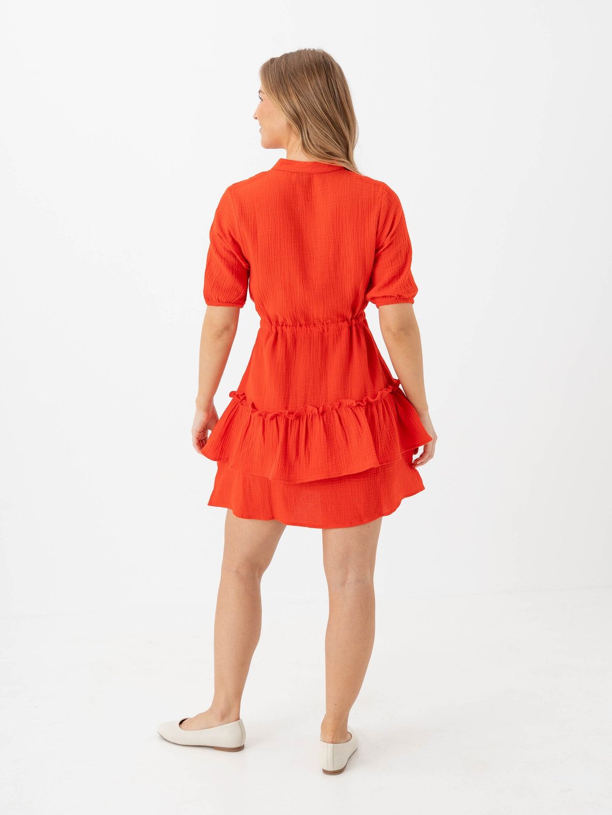 Vero Moda Natti Short Sleeve V-Neck Short Dress Fiery Red