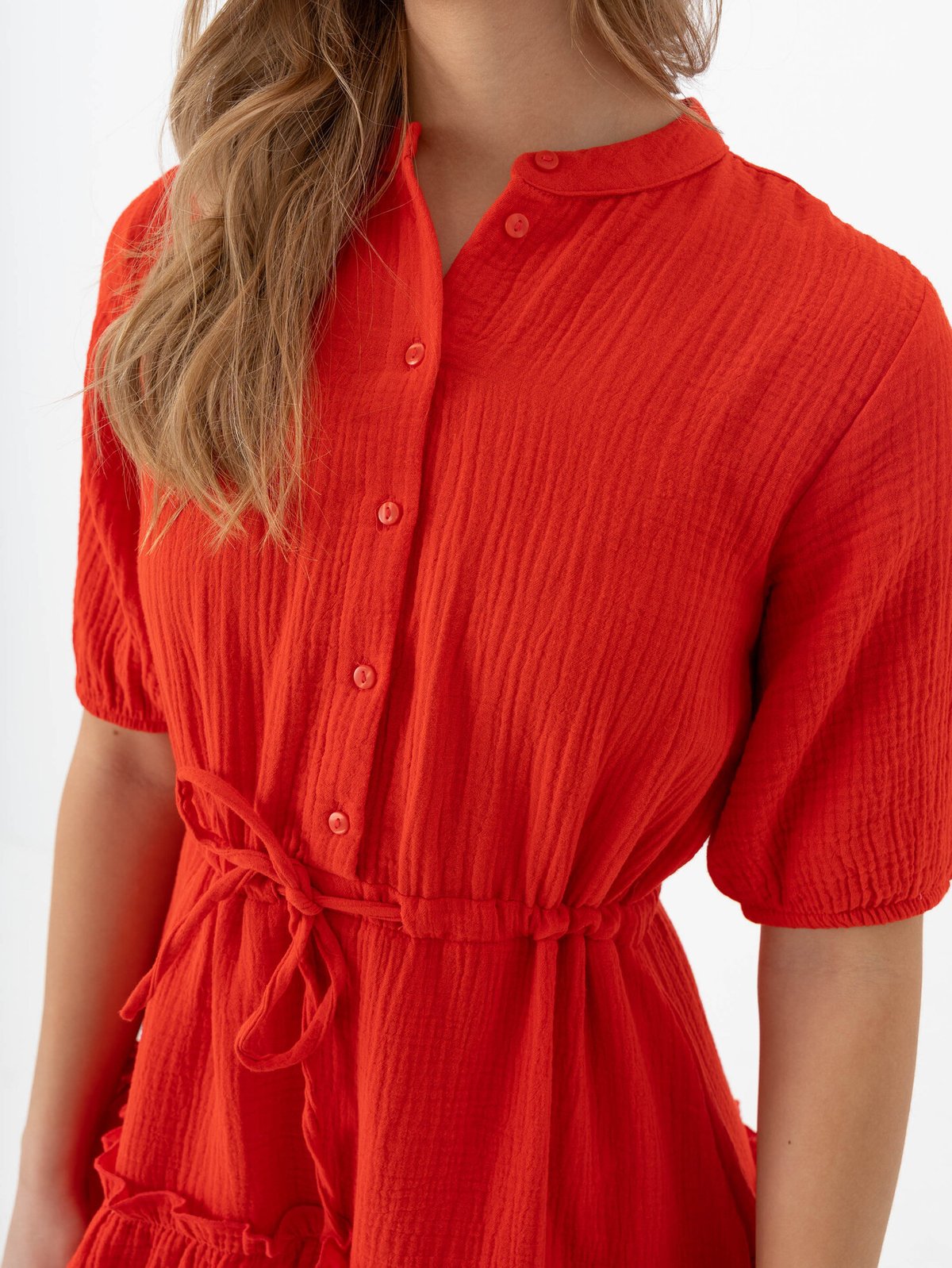 Vero Moda Natti Short Sleeve V-Neck Short Dress Fiery Red