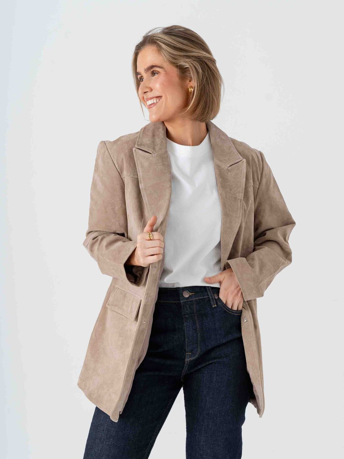 Vero Moda Pernille Long Sleeve Suede Jacket Silver Mink