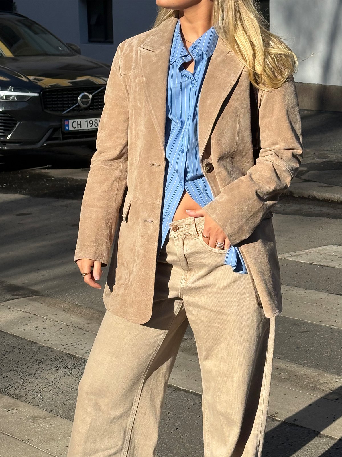 Vero Moda Pernille Long Sleeve Suede Jacket Silver Mink