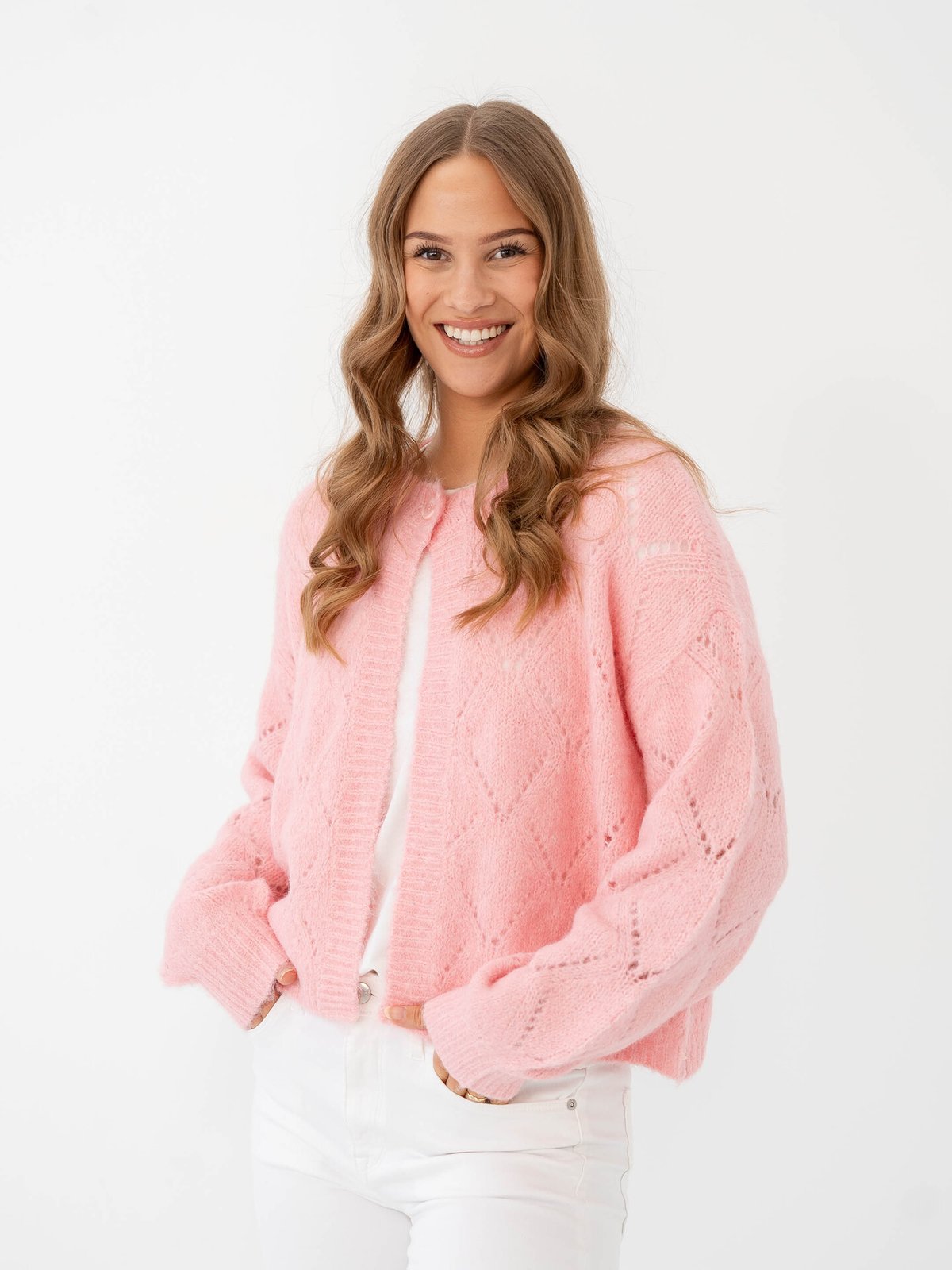 Vero Moda Novah Long Sleeve Button Cardigan Bonbon