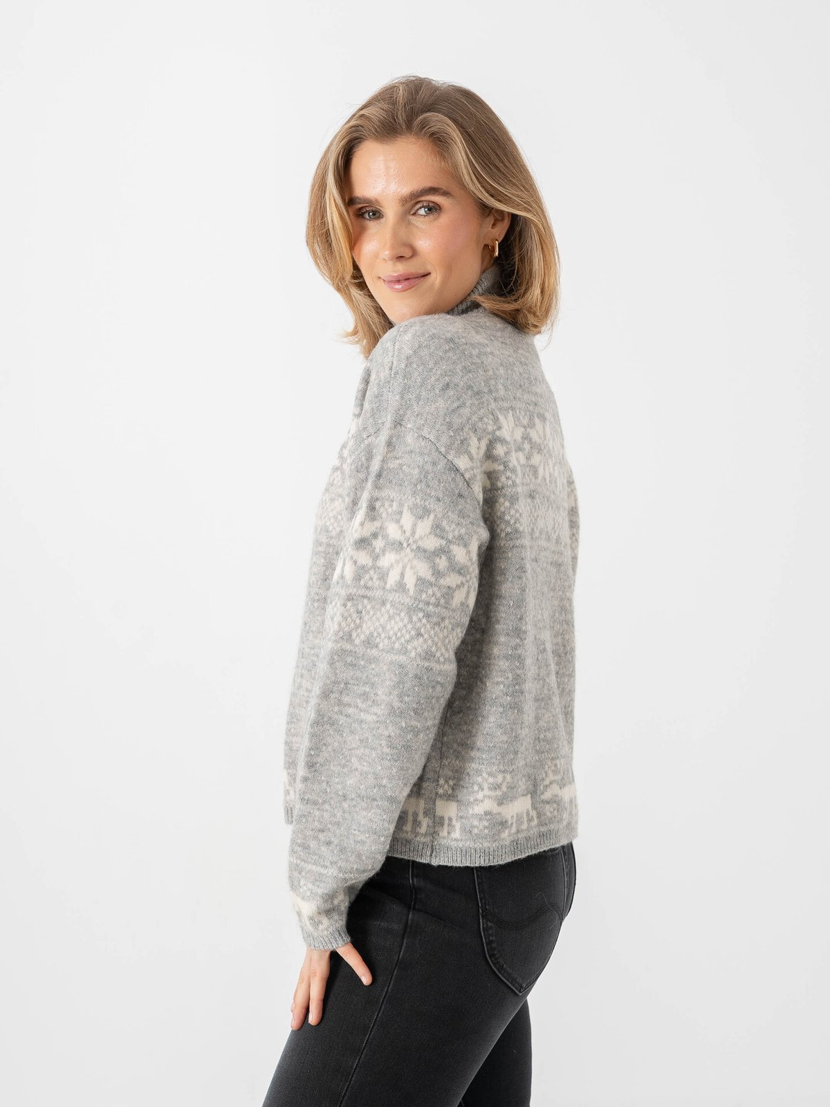 Vero Moda Santa Nordic Long Sleeve O-Neck Cardigan XMAS Light Grey Melange Birch