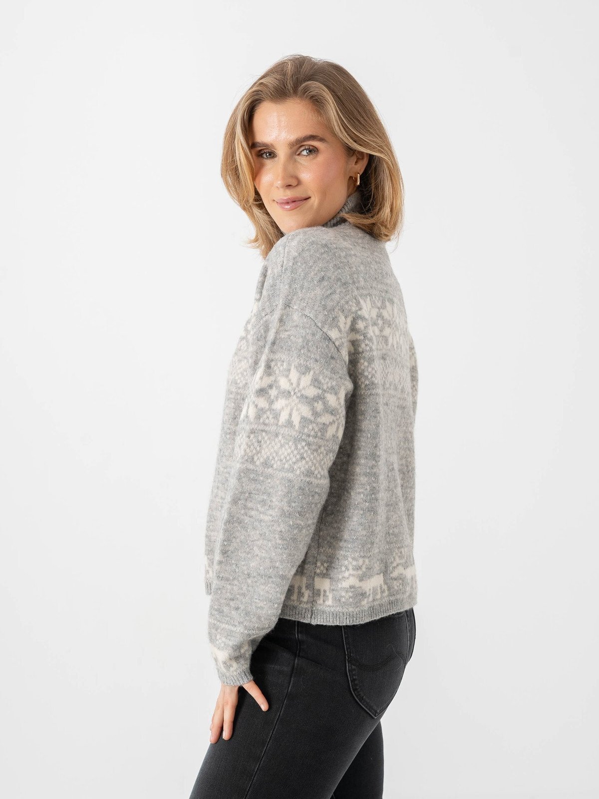 Vero Moda Santa Nordic Long Sleeve O-Neck Cardigan XMAS Light Grey Melange Birch