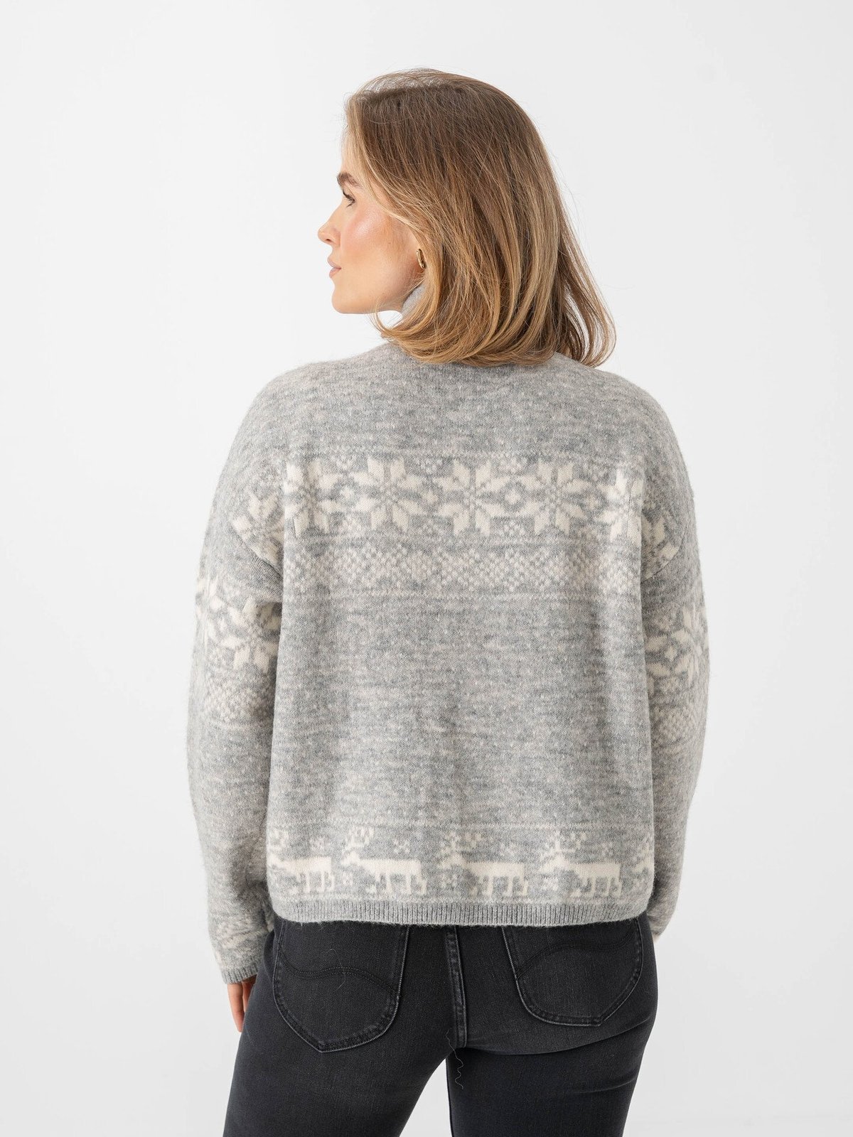 Vero Moda Santa Nordic Long Sleeve O-Neck Cardigan XMAS Light Grey Melange Birch