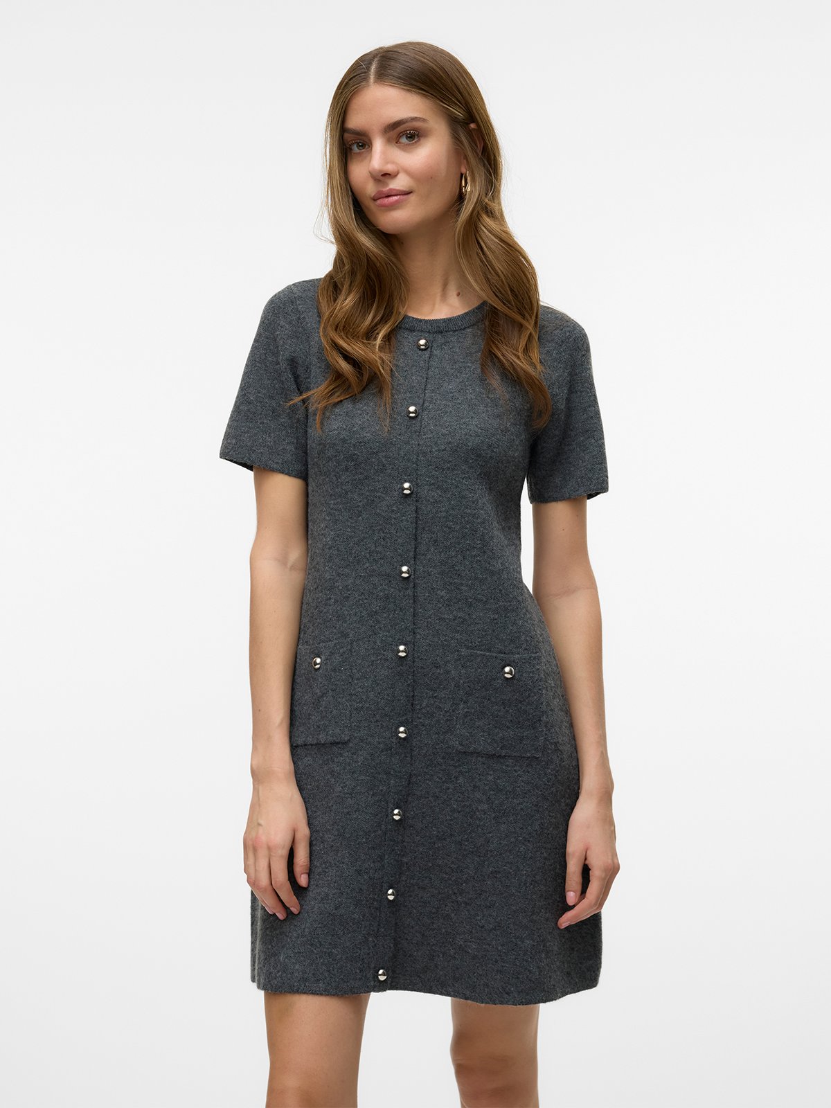 Vero Moda Johanna Short Sleeve O-Neck Dress Medium Grey Melange