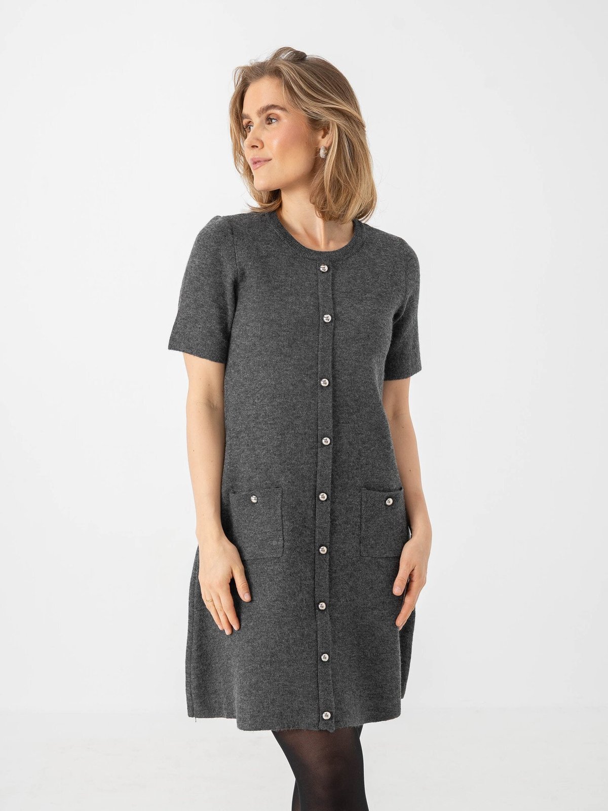 Vero Moda Johanna Short Sleeve O-Neck Dress Medium Grey Melange