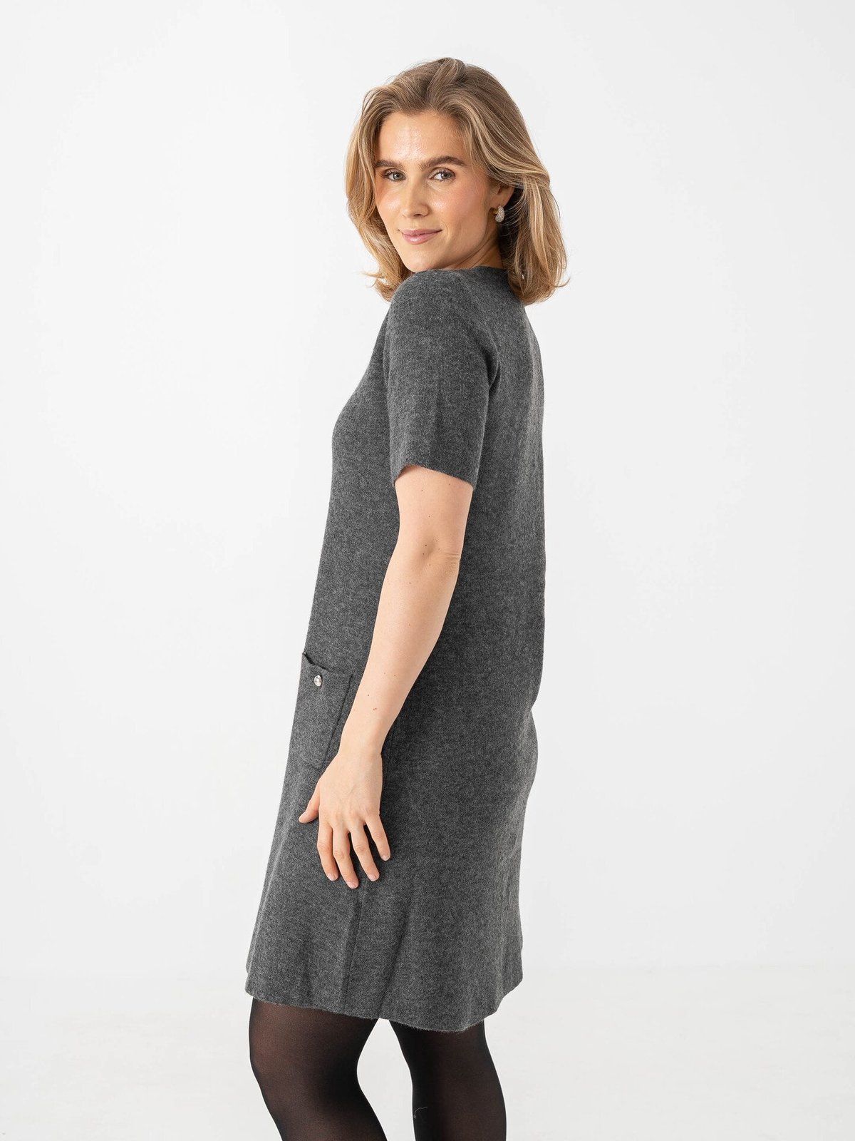 Vero Moda Johanna Short Sleeve O-Neck Dress Medium Grey Melange