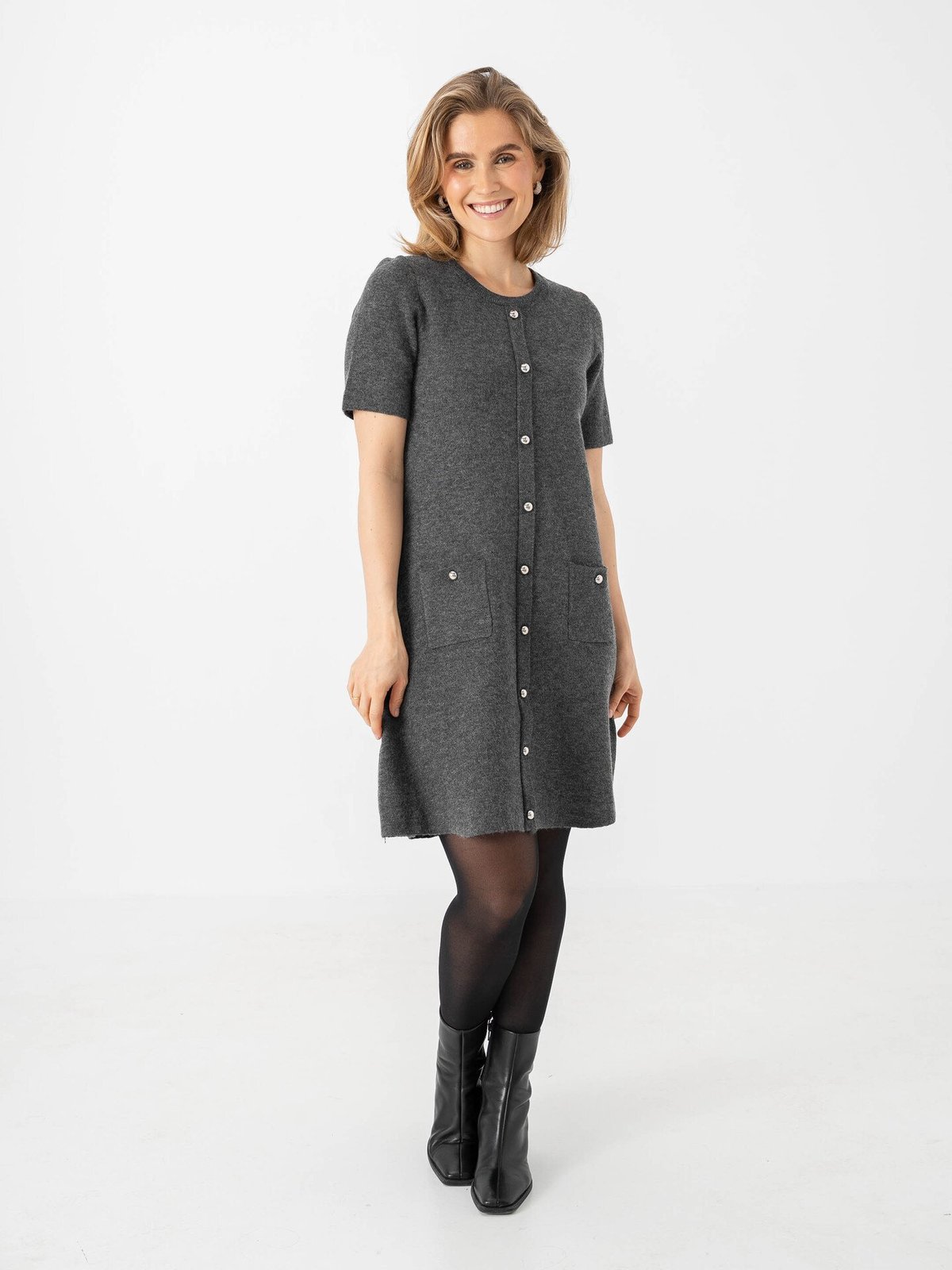 Vero Moda Johanna Short Sleeve O-Neck Dress Medium Grey Melange