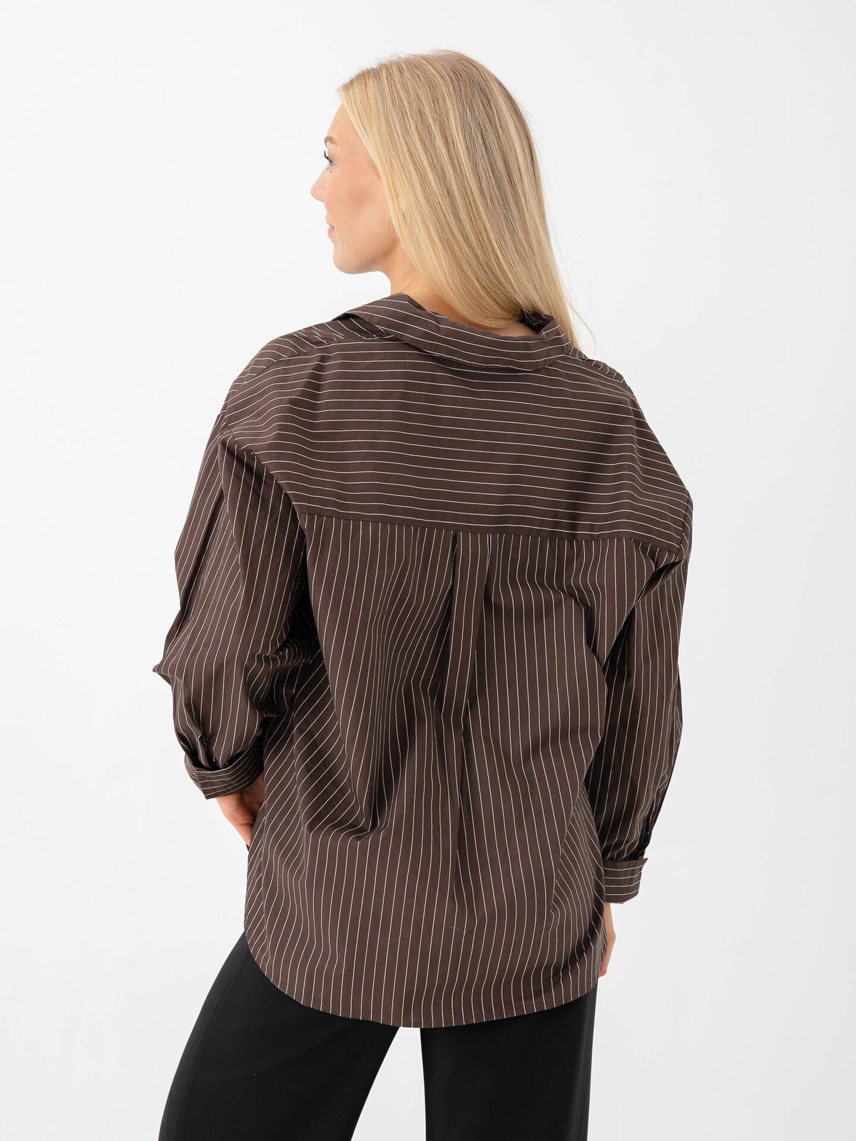 Vero Moda Fanni Long Sleeve Shirt Chocolate Brown SNOW WHITE PINSTRIPE