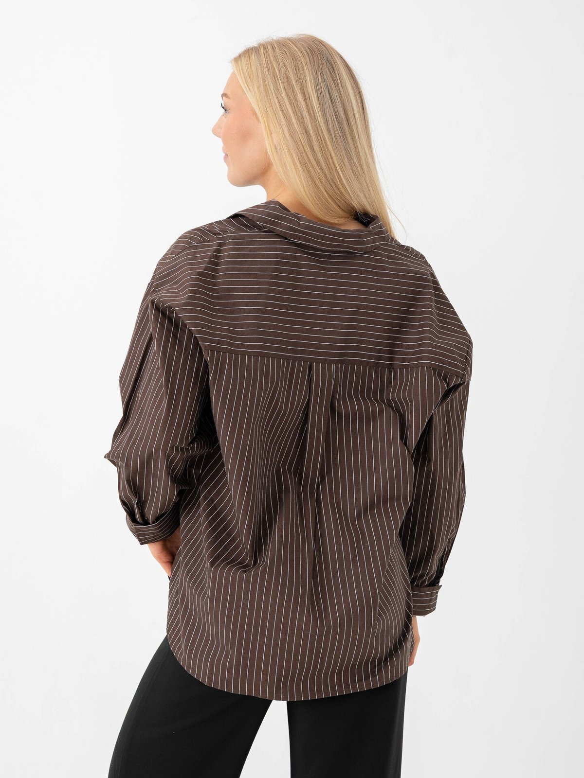 Vero Moda Fanni Long Sleeve Shirt Chocolate Brown SNOW WHITE PINSTRIPE