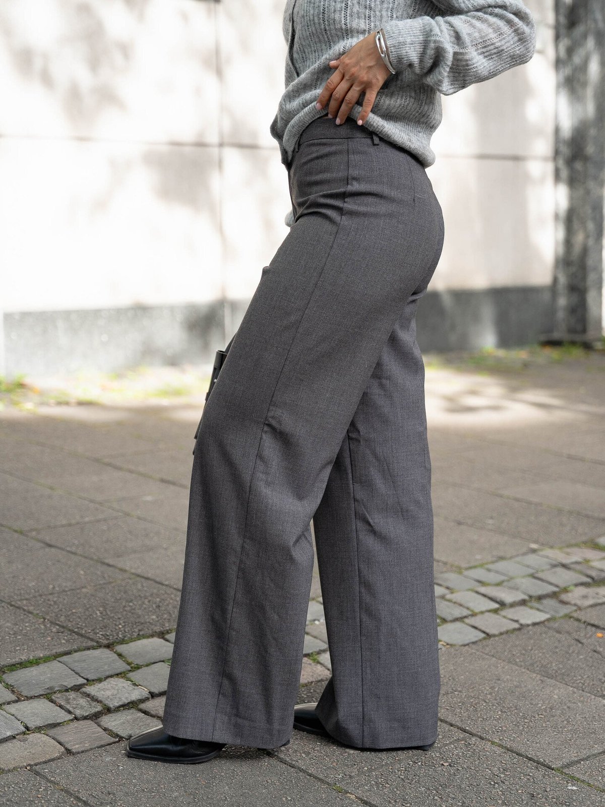 Vero Moda Texas Mid Waist Straight Pant Dark Grey Melange