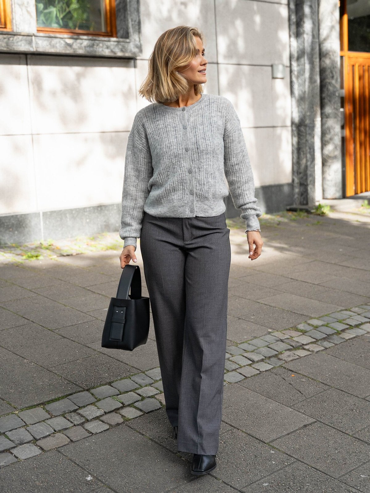 Vero Moda Texas Mid Waist Straight Pant Dark Grey Melange