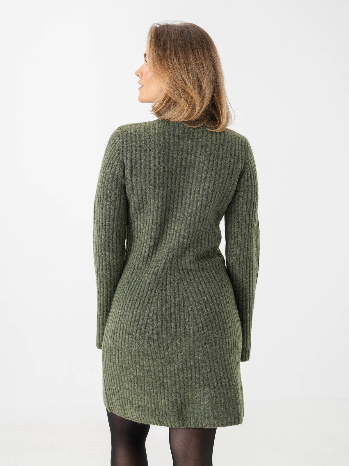 Vero Moda Lina Long Sleeve High Neck Short Knit Dress Olivine