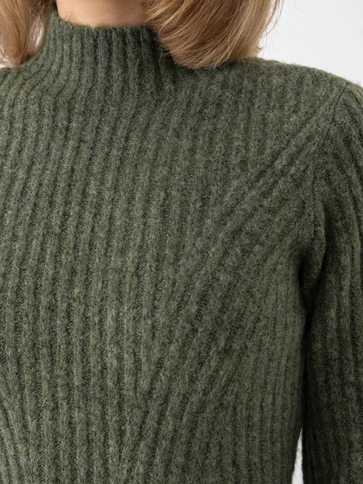 Vero Moda Lina Long Sleeve High Neck Short Knit Dress Olivine