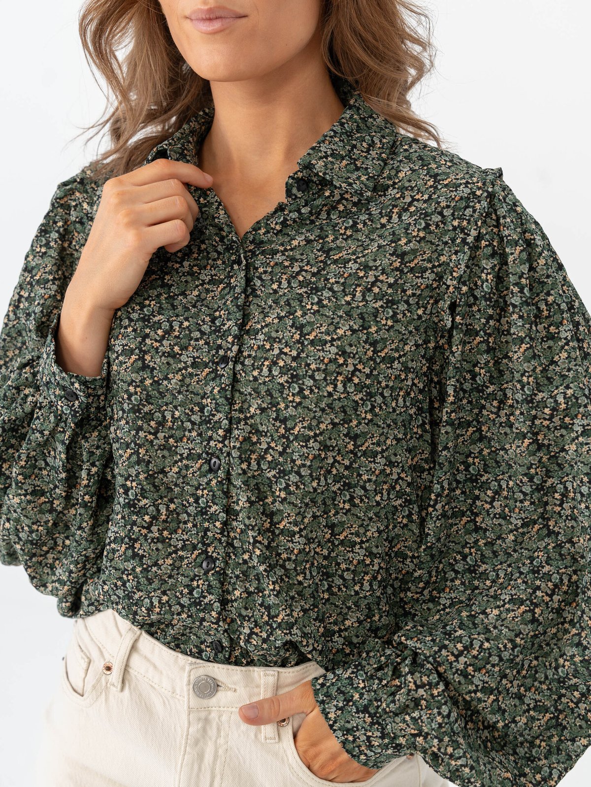 Vero Moda Aware Noelle Long Sleeve Shirt Black Leona Olivine