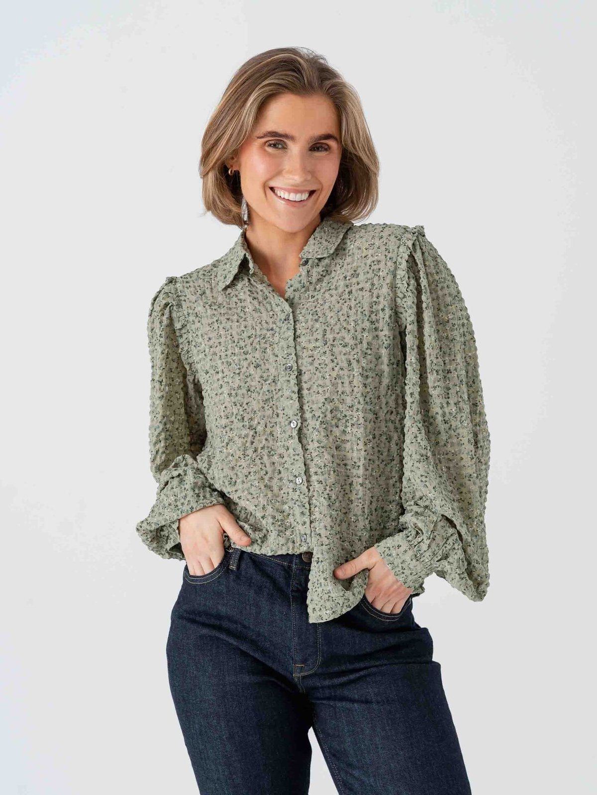 Vero Moda Aware Noelle Long Sleeve Shirt Hedge Green Iceberg Green
