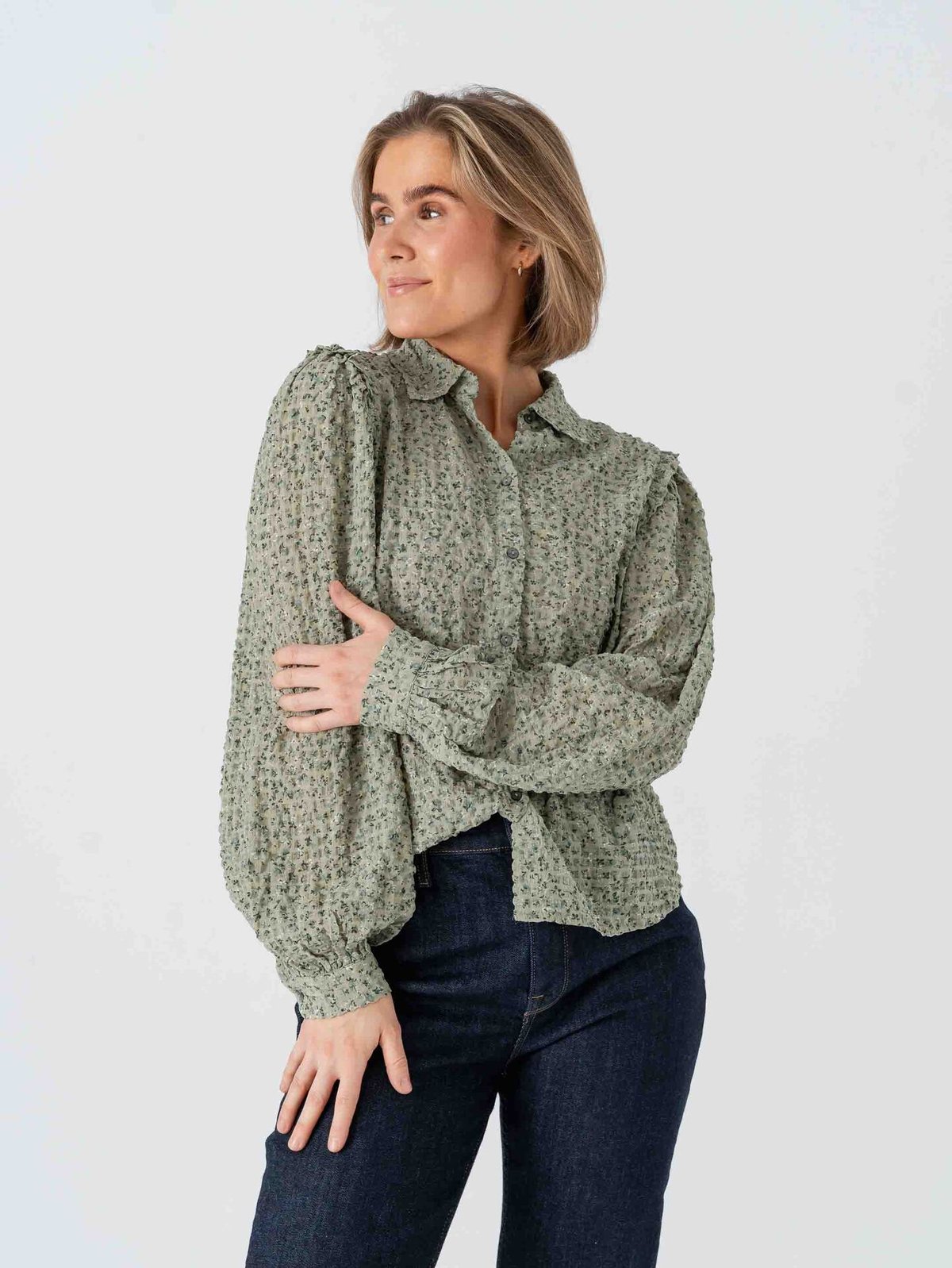 Vero Moda Aware Noelle Long Sleeve Shirt Hedge Green Iceberg Green