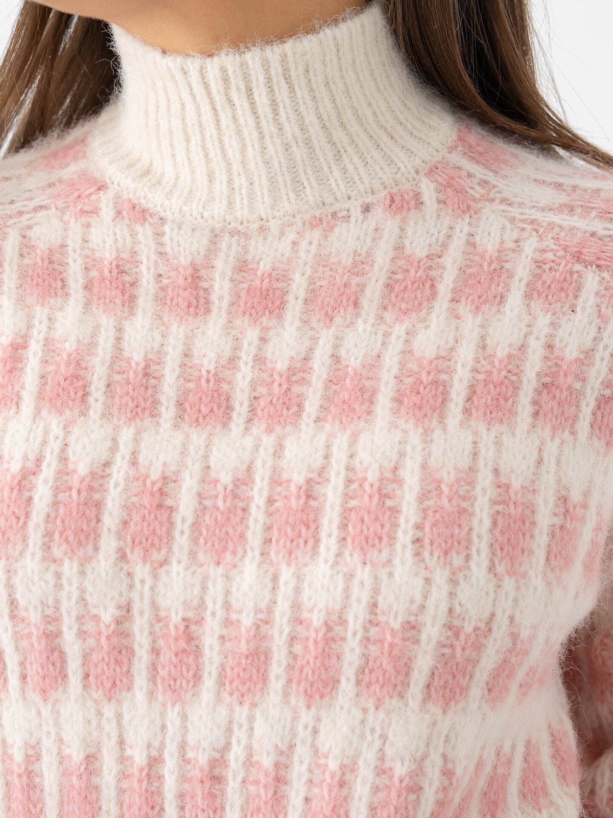 Vero Moda Lisa Long Sleeve Highneck Pullover Birch W. Rose Elegance Stitch