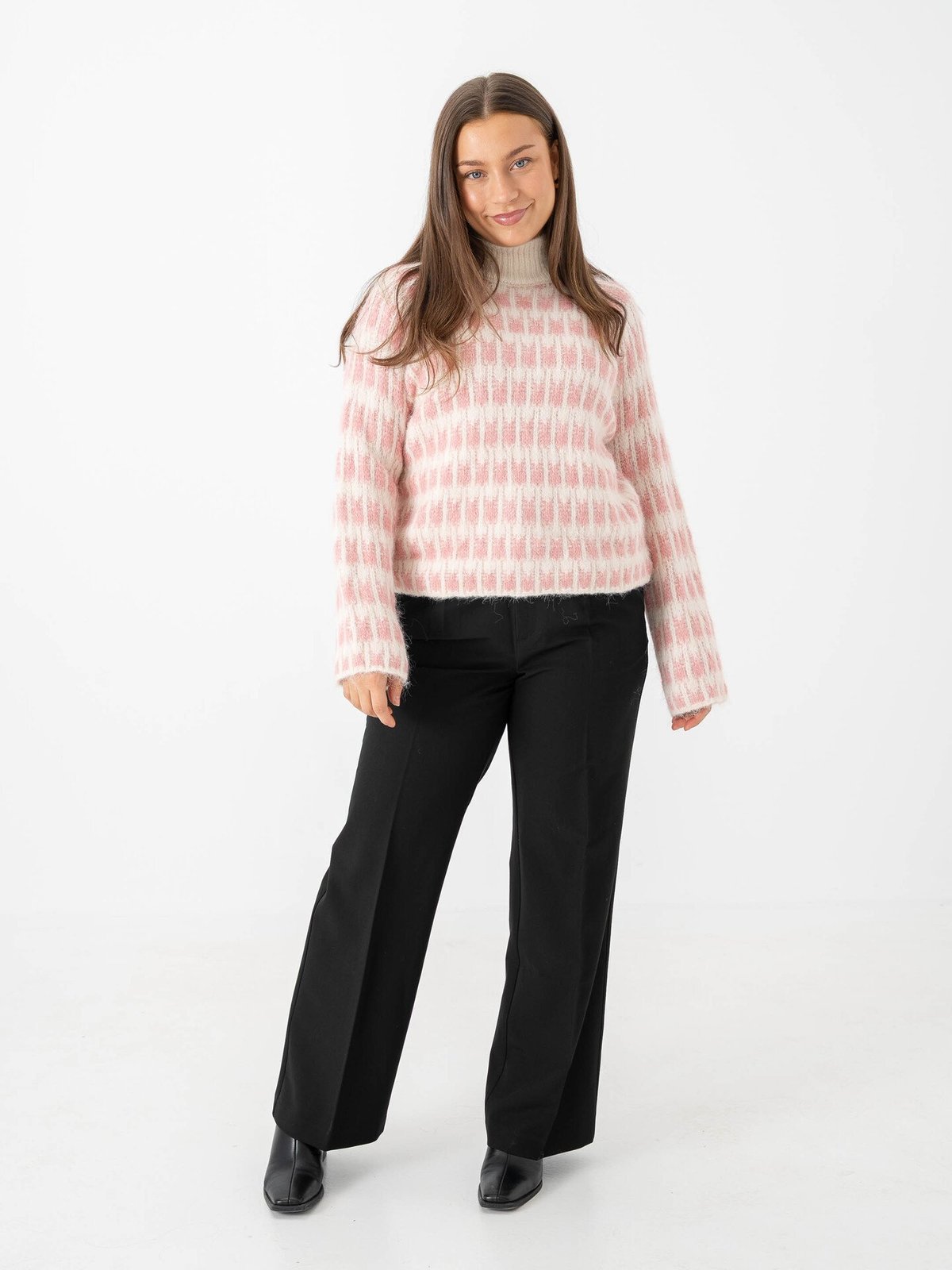 Vero Moda Lisa Long Sleeve Highneck Pullover Birch W. Rose Elegance Stitch