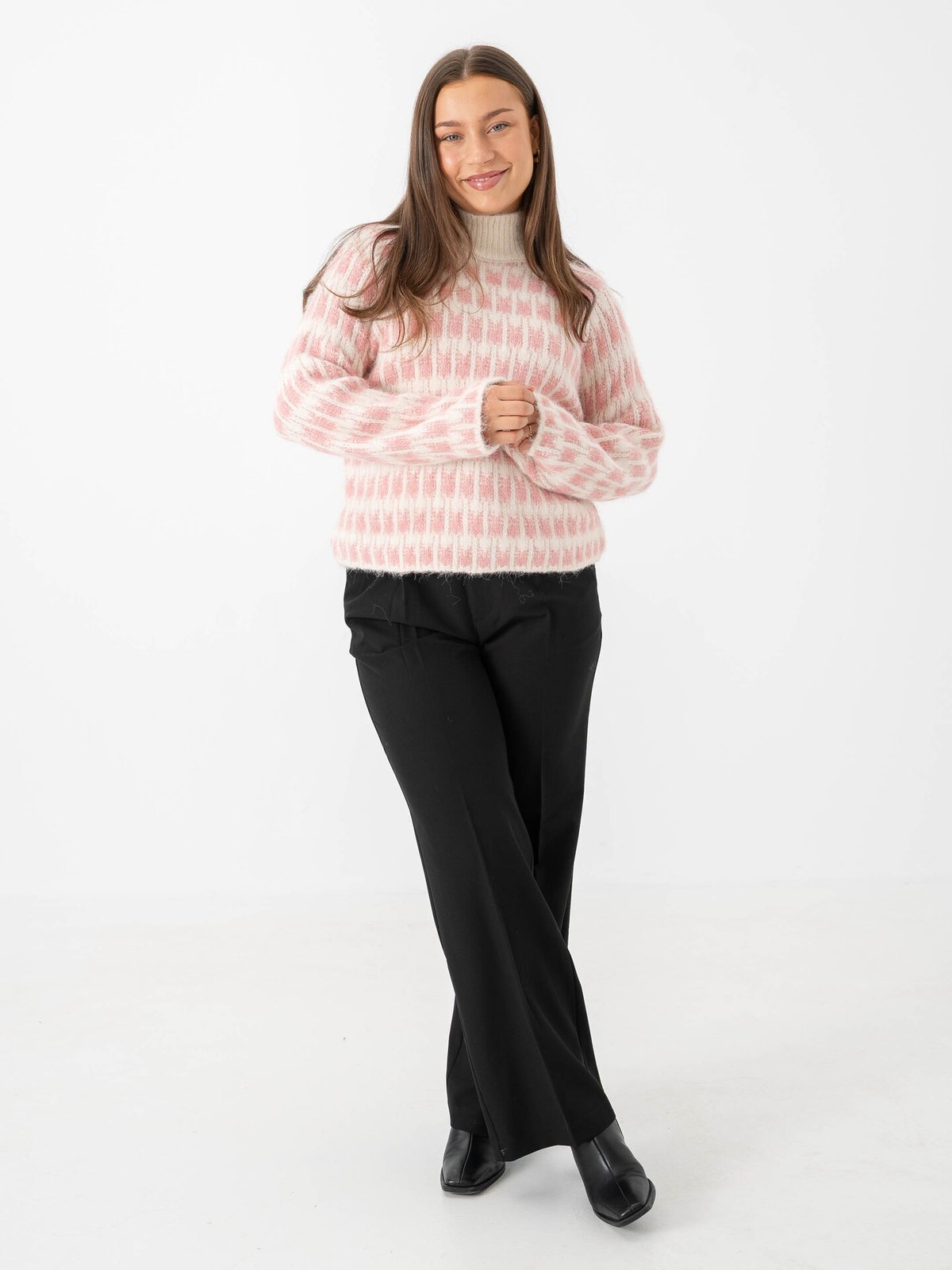 Vero Moda Lisa Long Sleeve Highneck Pullover Birch W. Rose Elegance Stitch