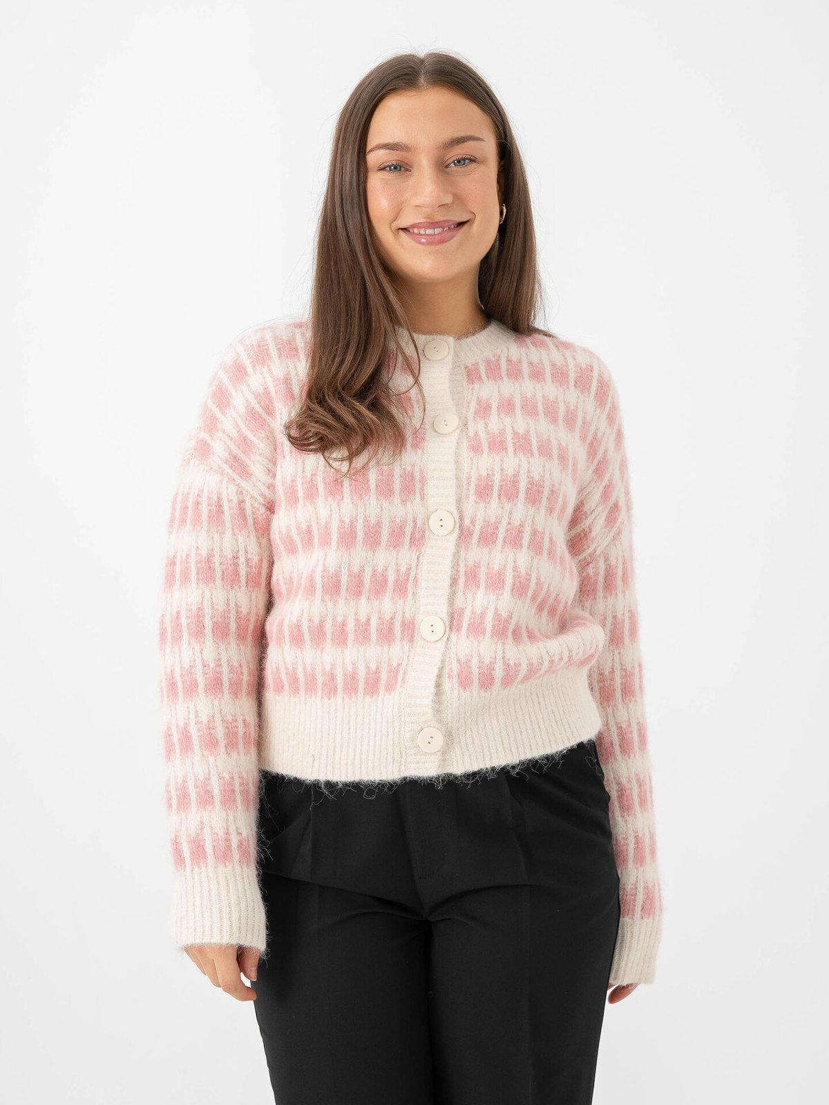 Vero Moda Lisa Long Sleeve O-Neck Cardigan Birch w. Rose Elegance Stitch