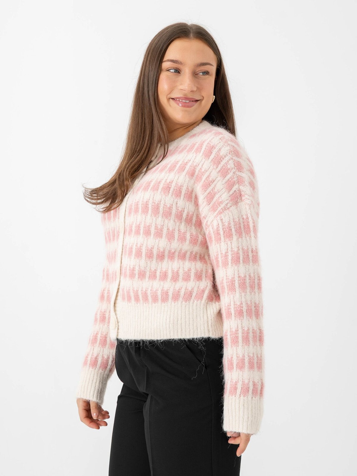 Vero Moda Lisa Long Sleeve O-Neck Cardigan Birch w. Rose Elegance Stitch