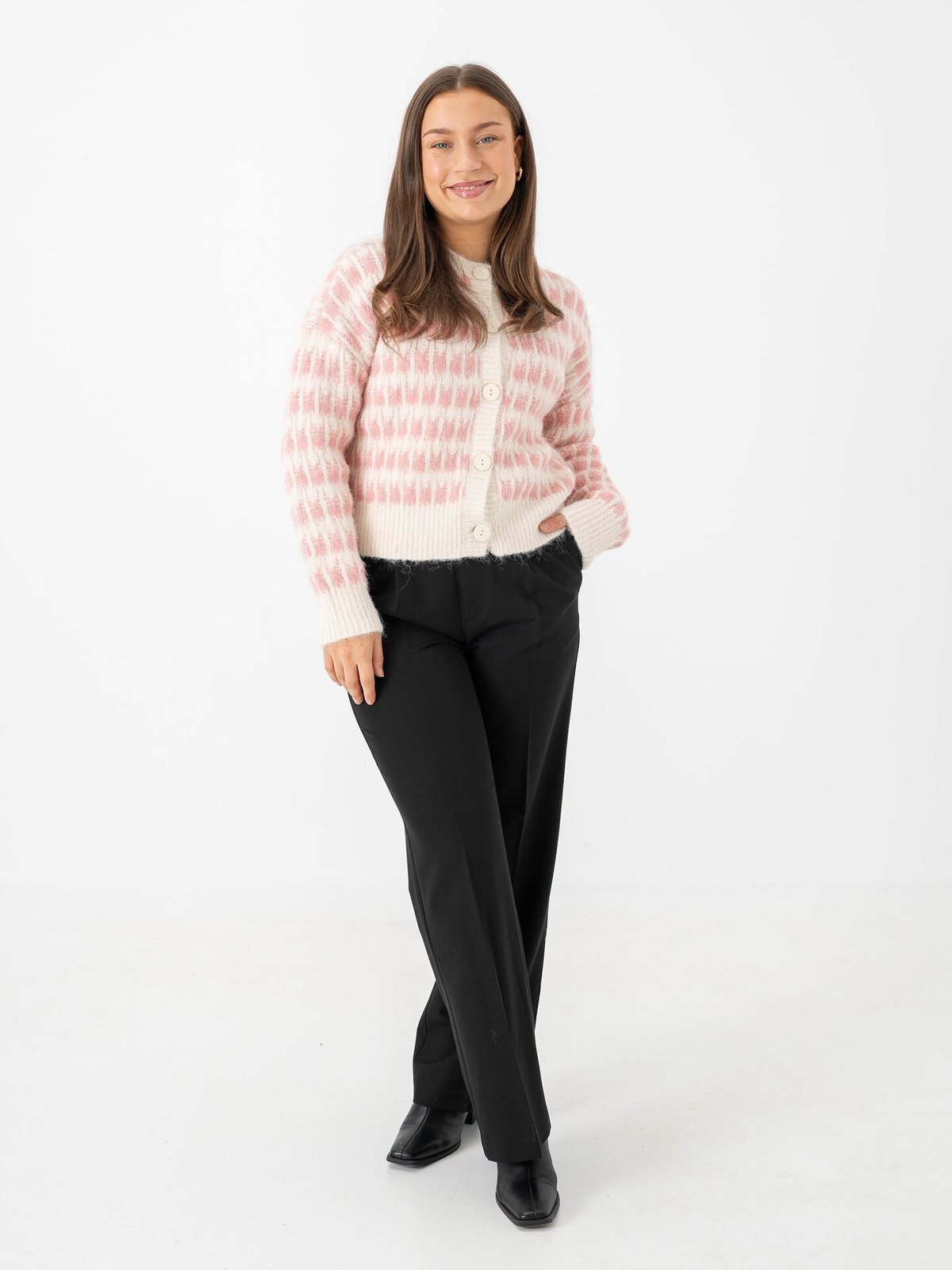 Vero Moda Lisa Long Sleeve O-Neck Cardigan Birch w. Rose Elegance Stitch