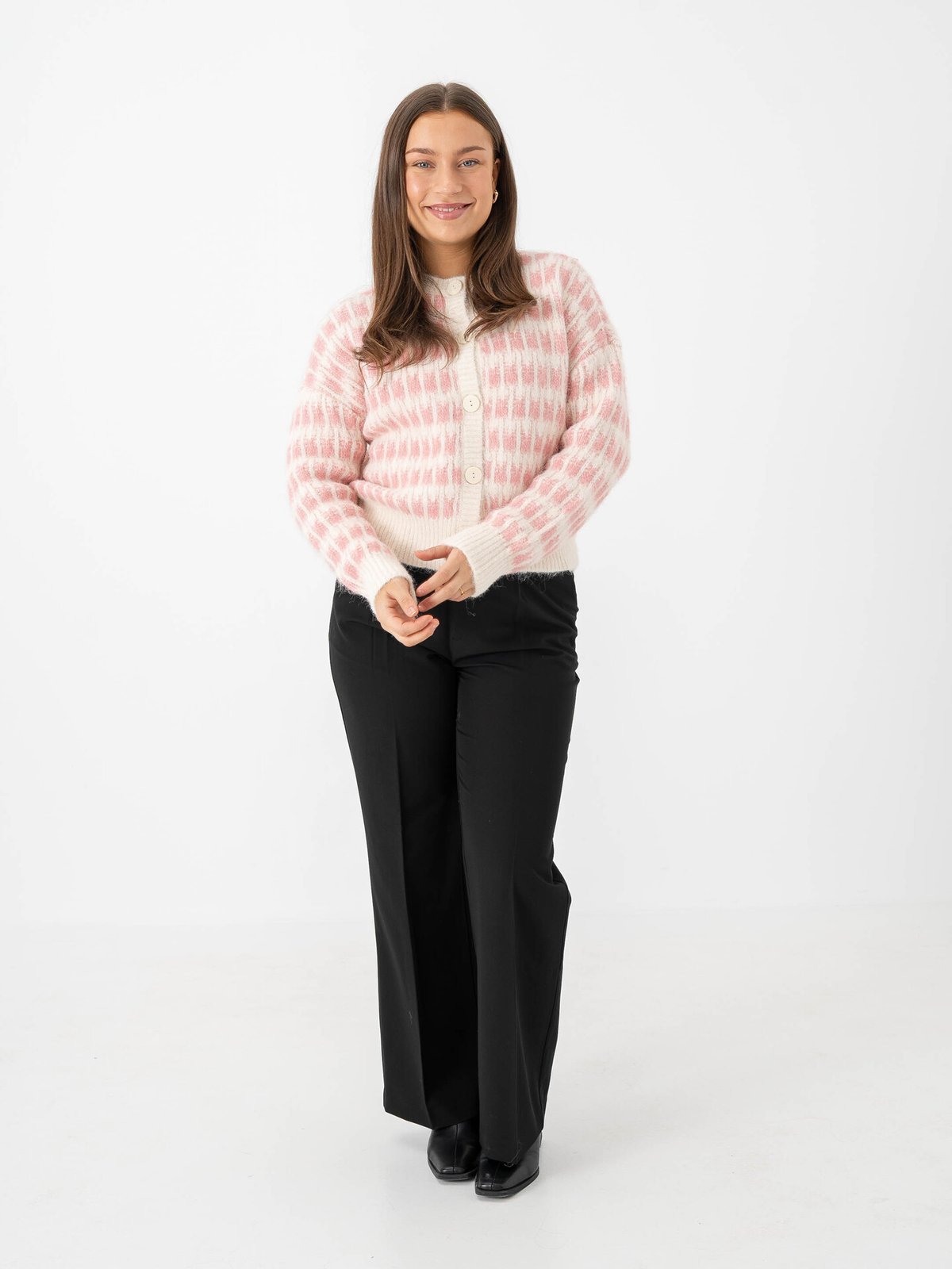 Vero Moda Lisa Long Sleeve O-Neck Cardigan Birch w. Rose Elegance Stitch