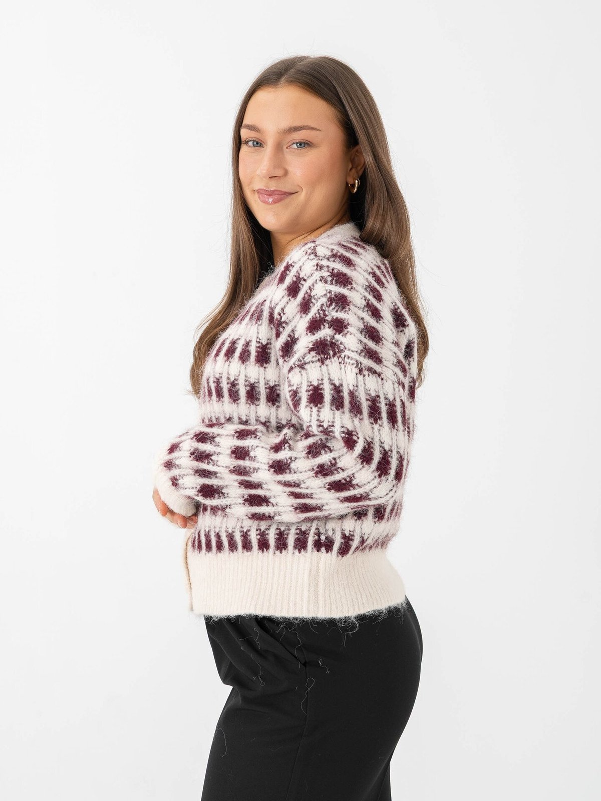 Vero Moda Lisa Long Sleeve O-Neck Cardigan Birch w. Winetasting