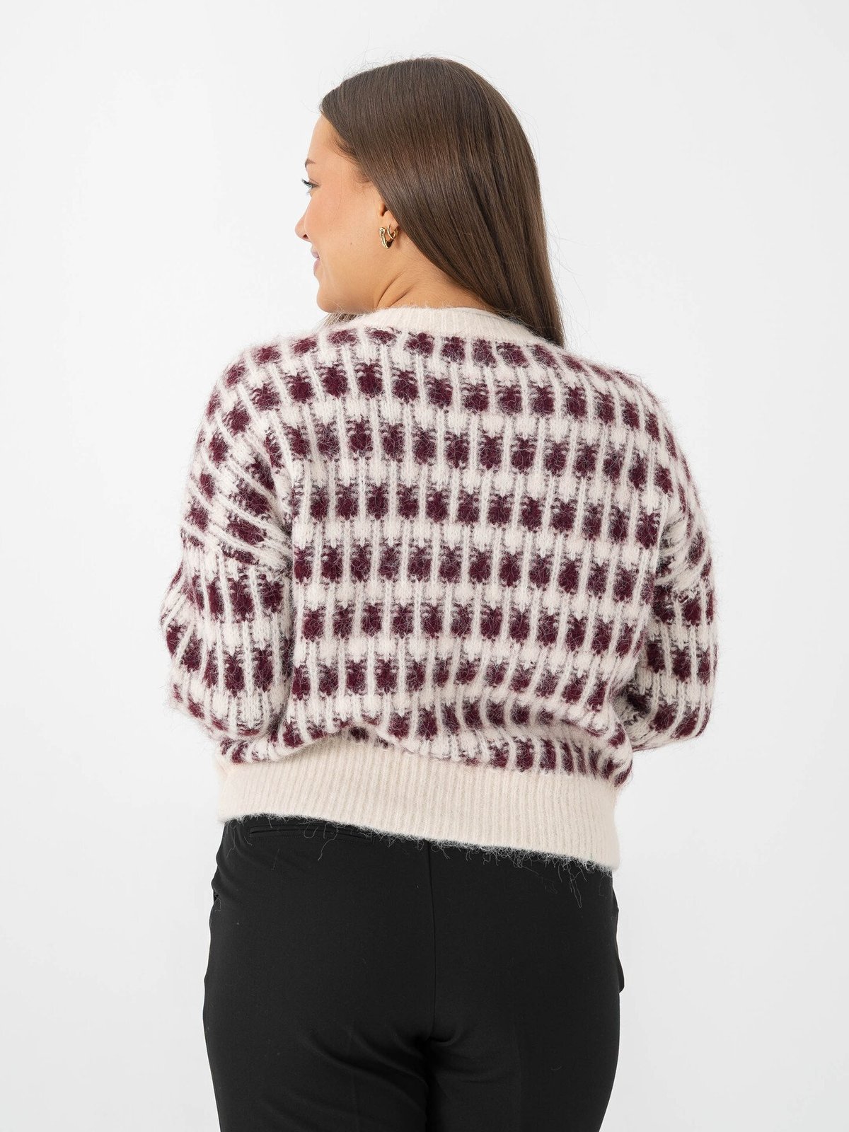 Vero Moda Lisa Long Sleeve O-Neck Cardigan Birch w. Winetasting