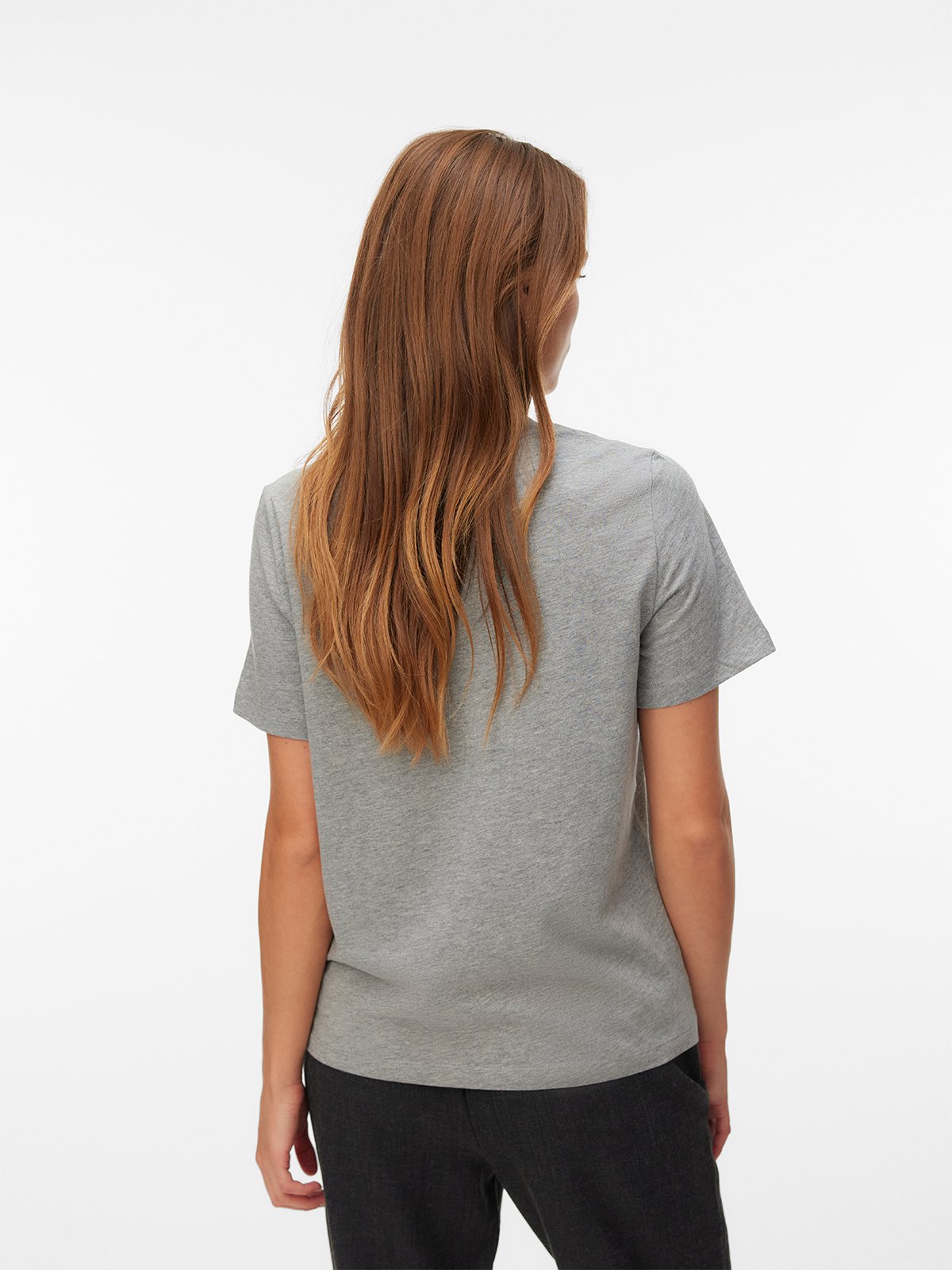 Vero Moda Paulina Detail Short Sleeve T-Shirt Light Grey Melange