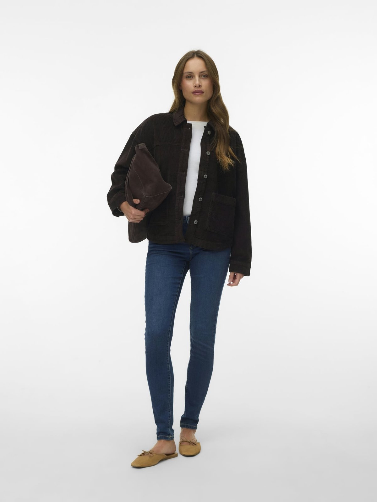 Vero Moda Jamie Long Sleeve Corduroy Shacket Chocolate Torte