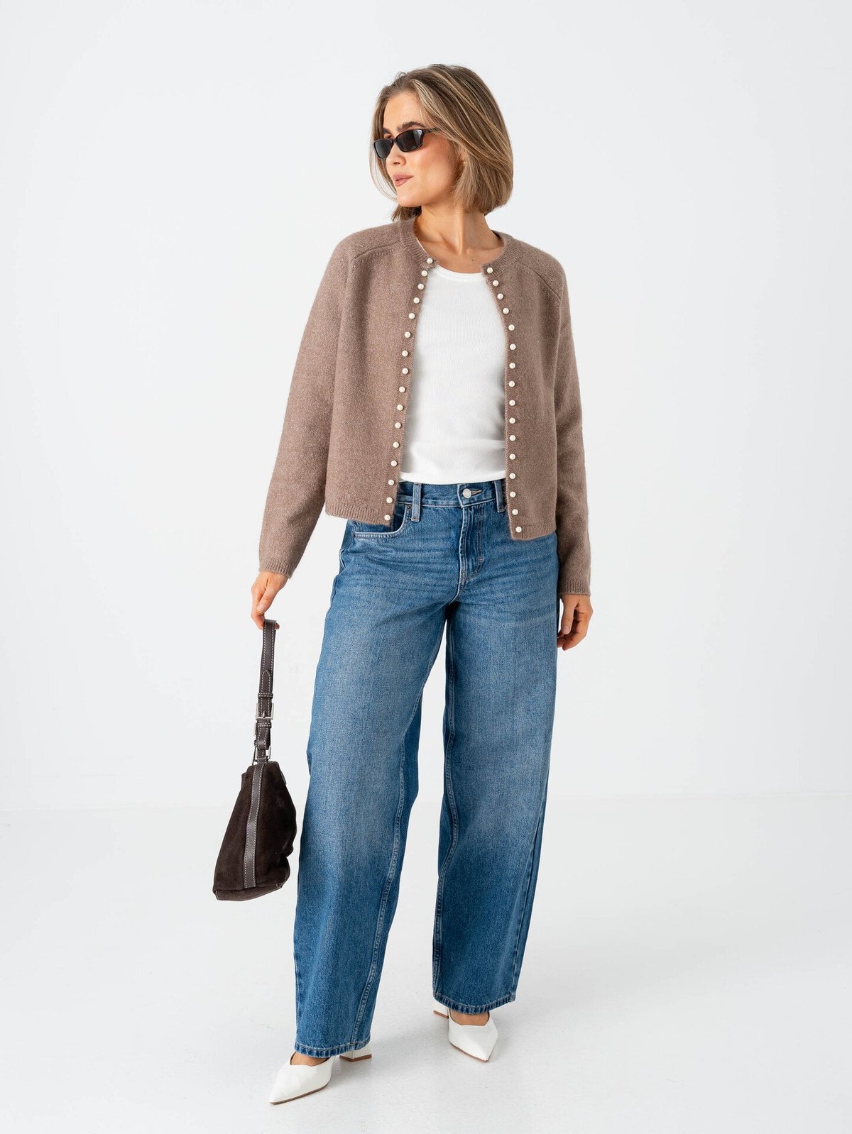 Vero Moda Aware Magalene Long Sleeve O-Neck Pearl Cardigan Fossil