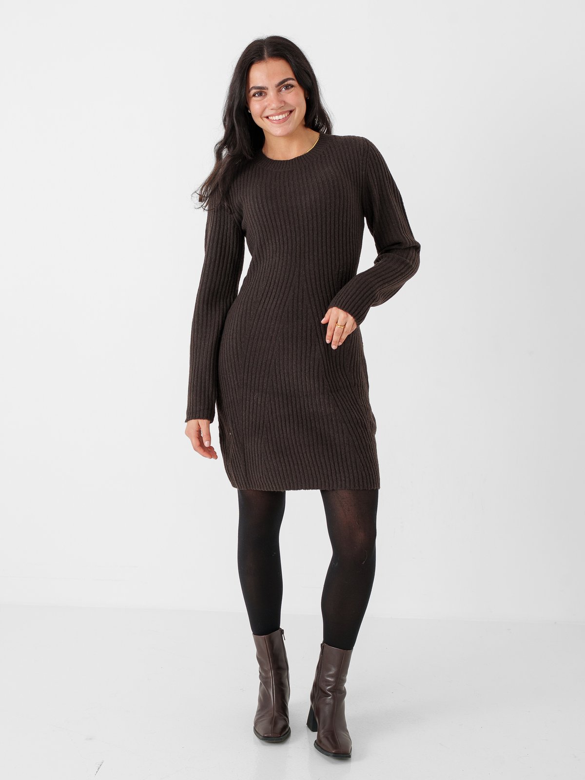 Vero Moda Josanna Long Sleeve Short Dress Chocolate Torte